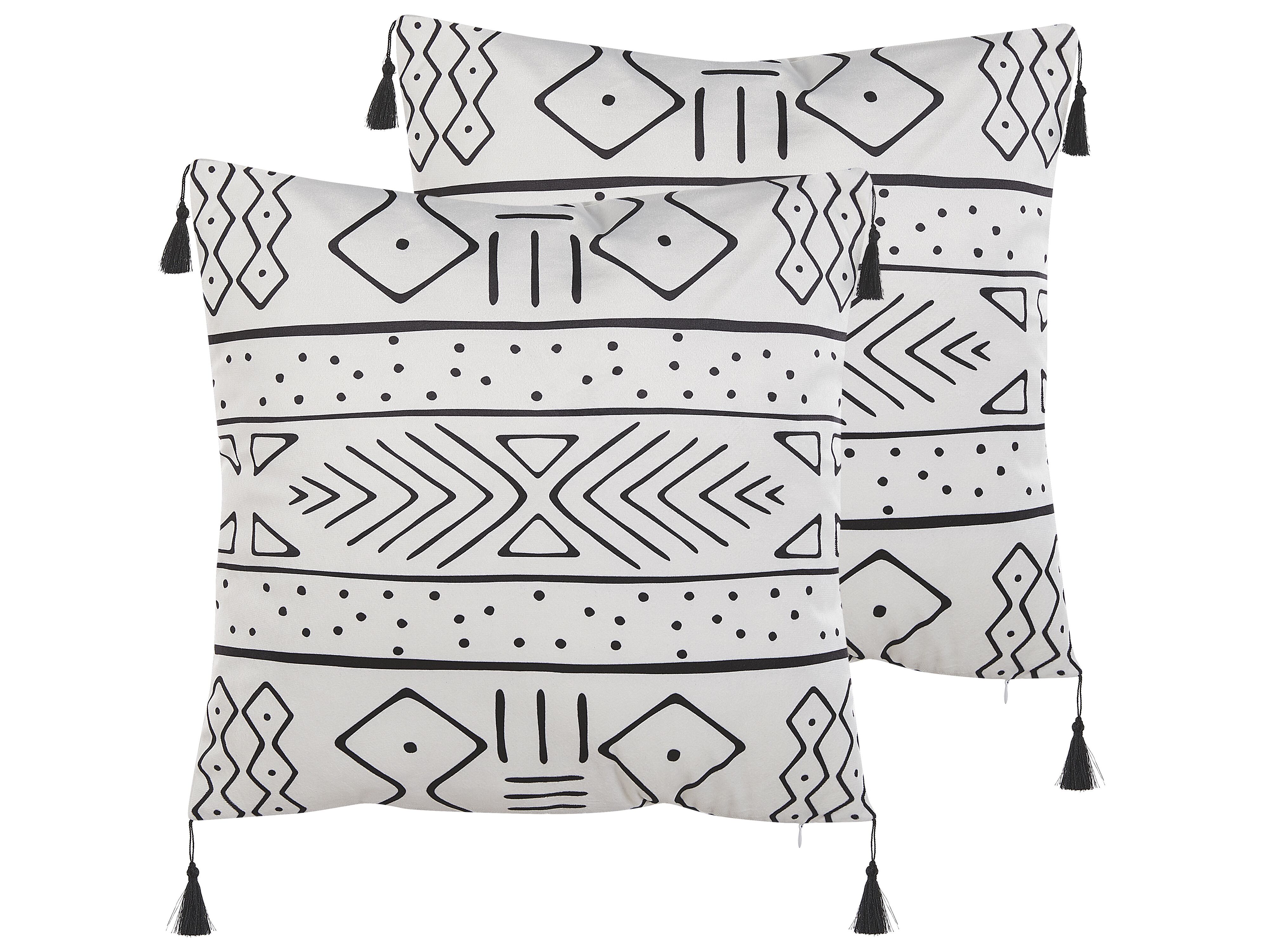 Set of 2 Decorative Cushions SCHEFFLERA Velvet 45 x 45 cm White Geometric Pattern