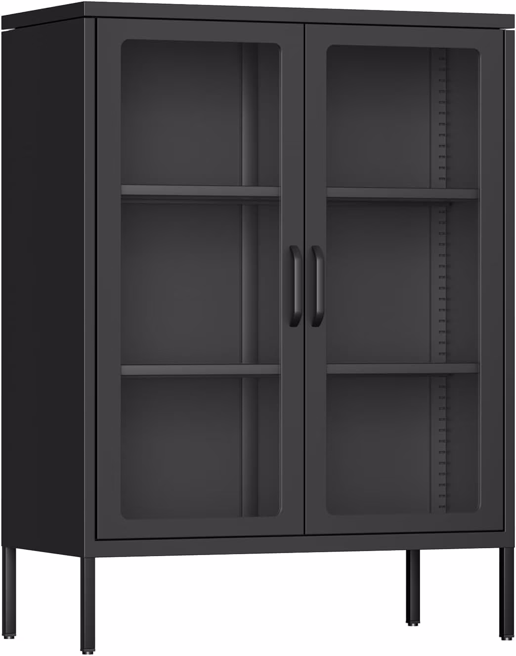 SUNCROWN Metal Storage Cabinet, Curio Display Cabinet with 2 Glass Display Door and 4 Shelves, Side Storage Organize, Modern Bookshelf Cabinet for livingroom, Bedroom, Kitchen, Black - Image 5