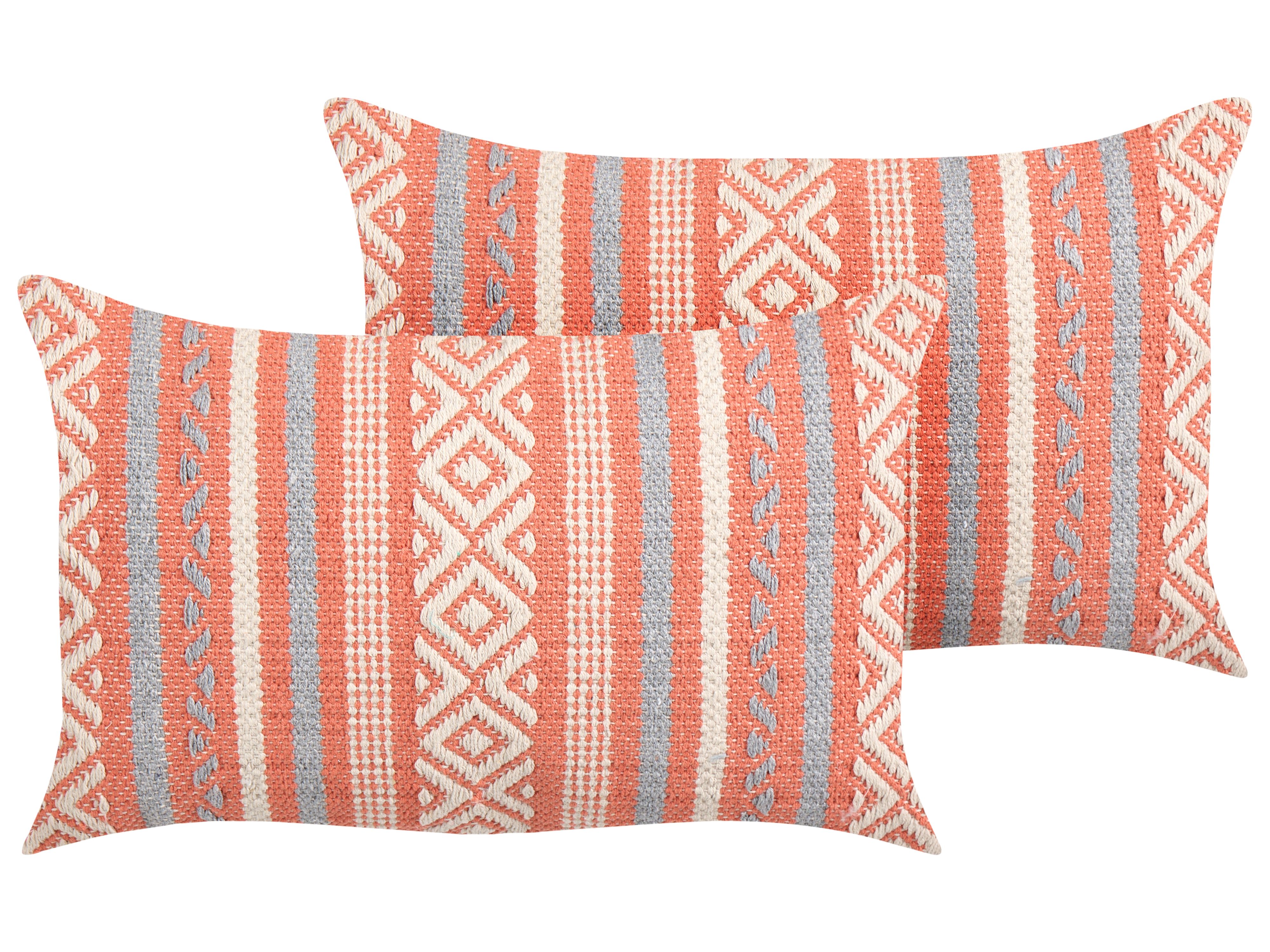 Set of 2 Decorative Cushions INULA Cotton 30 x 50 cm Orange Geometric Pattern