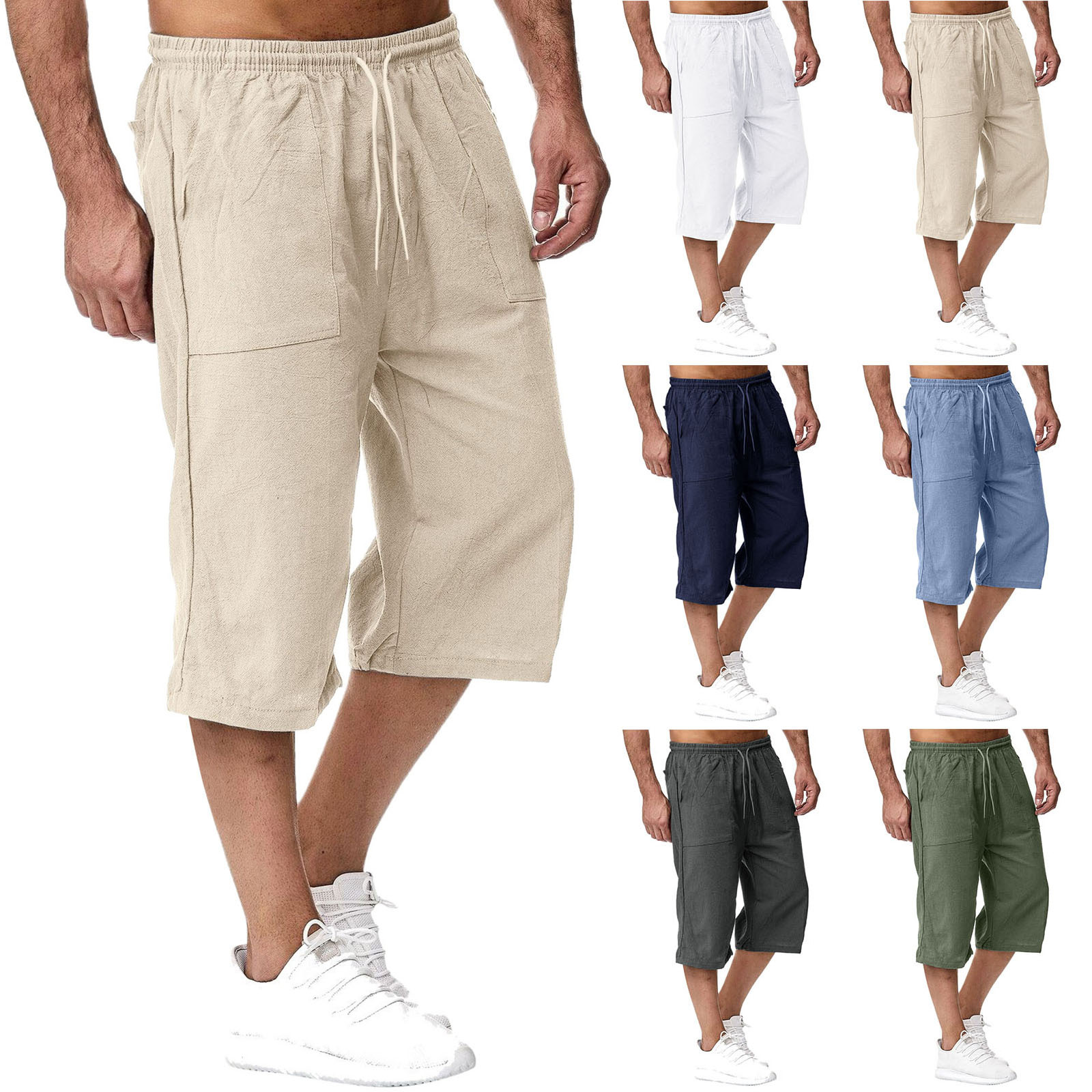 Amazon Europe and America 2026 Cross-Border Men's Casual Cotton-Linen Sports Pants Summer Cotton-Linen Cropped Casual Pants Men's 1