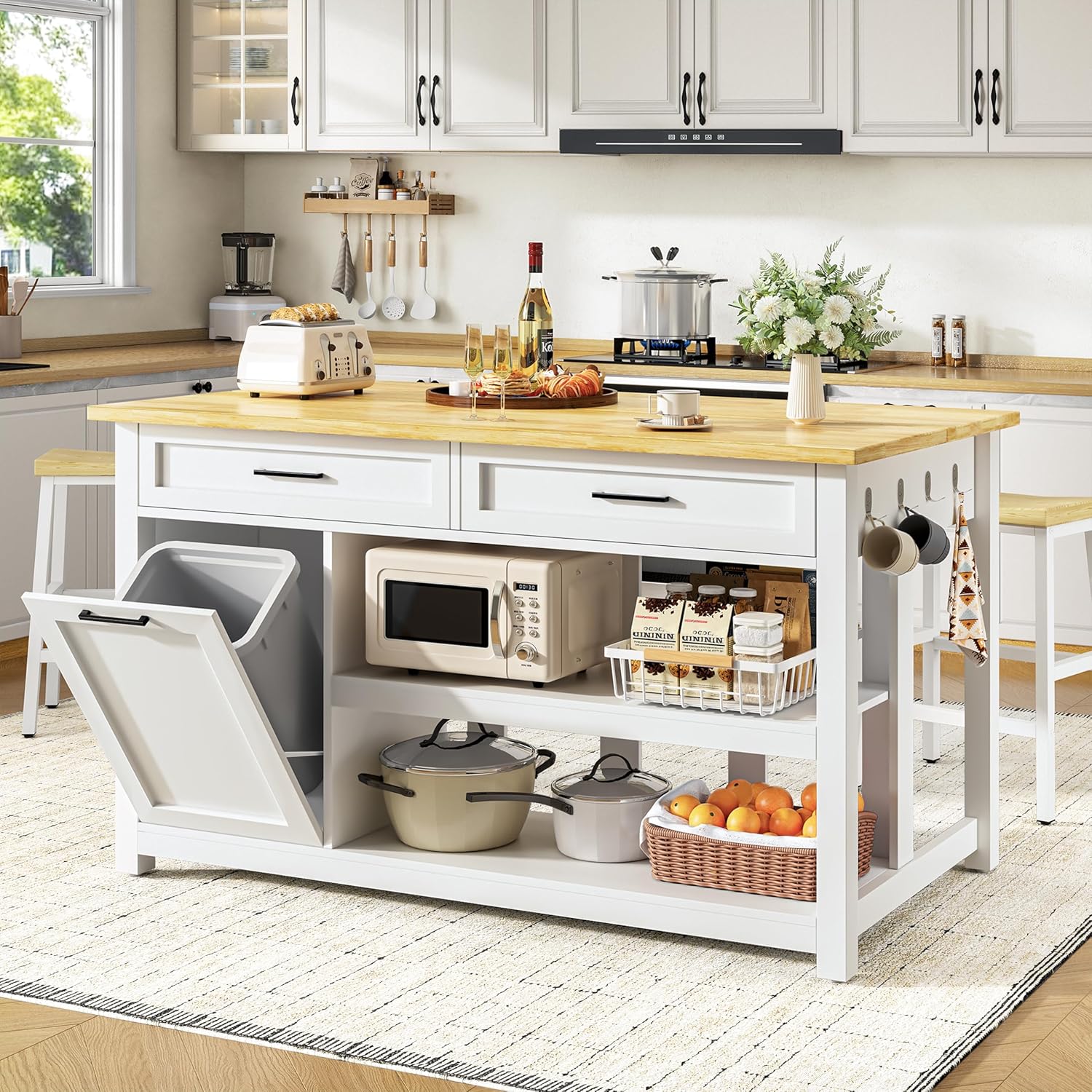 Kitchen Island with Storage and Seating Include 2 Bar Stools, 47