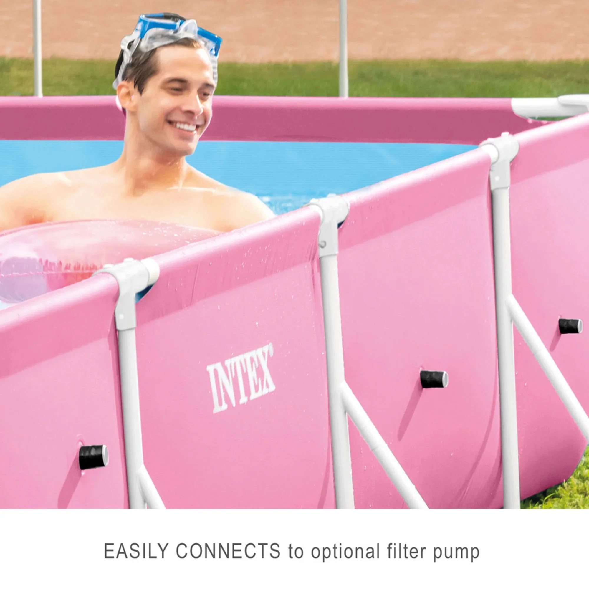 INTEX Rectangular Metal Frame Above Ground Swimming Pool, Pink, 7ft x 23in - Image 6 INTEX Rectangular Metal Frame Above Ground Swimming Pool, Pink, 7ft x 23in - Image 6