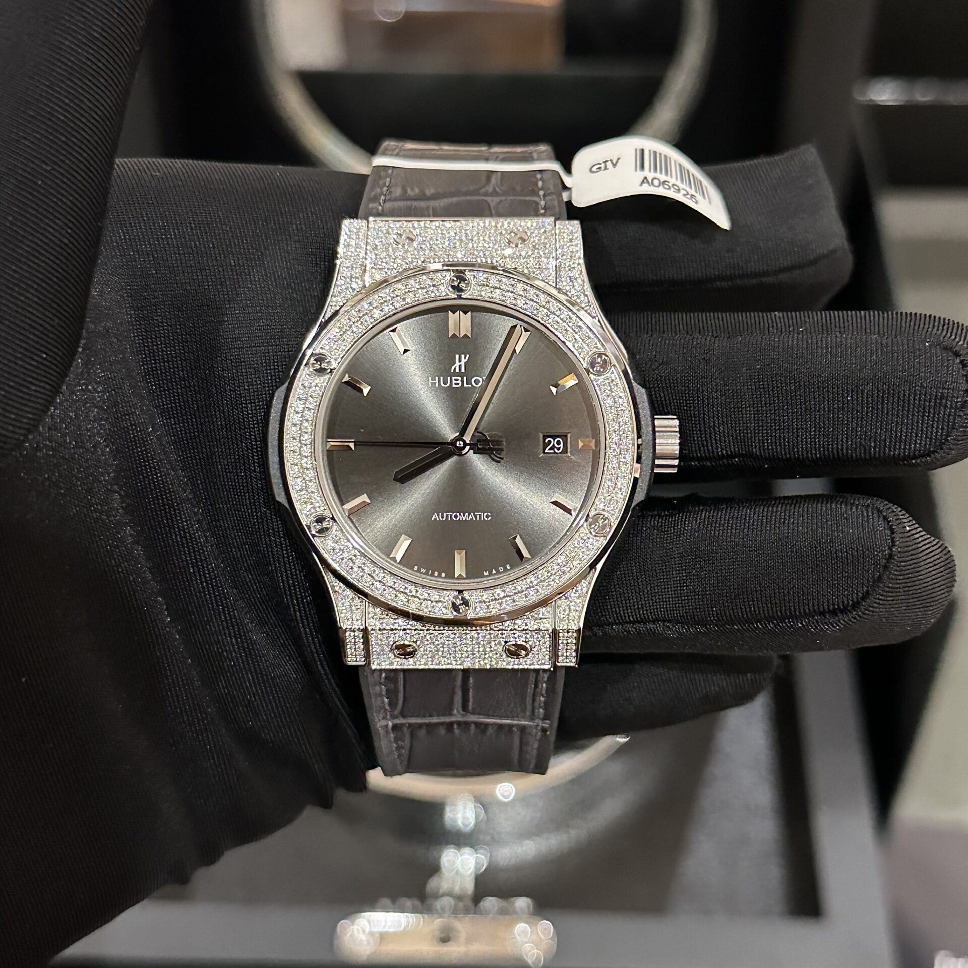 Hublot Replica 1:1 Watch Classic Fusion Full Diamond Moissanite Grey Dial 42mm - Top club