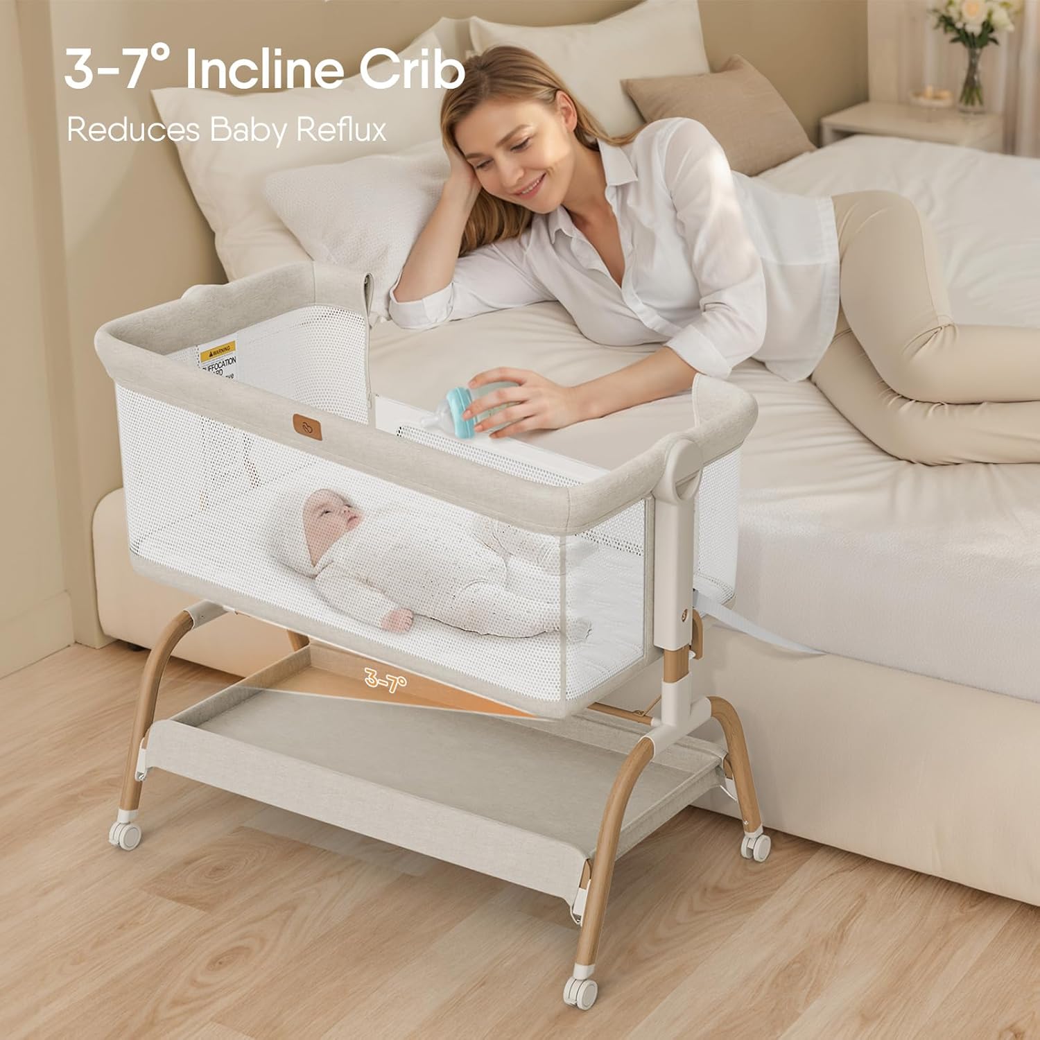 BabyBond Baby Bassinet Bedside Crib with Mattress and Soft Breathable Sheet - Image 2