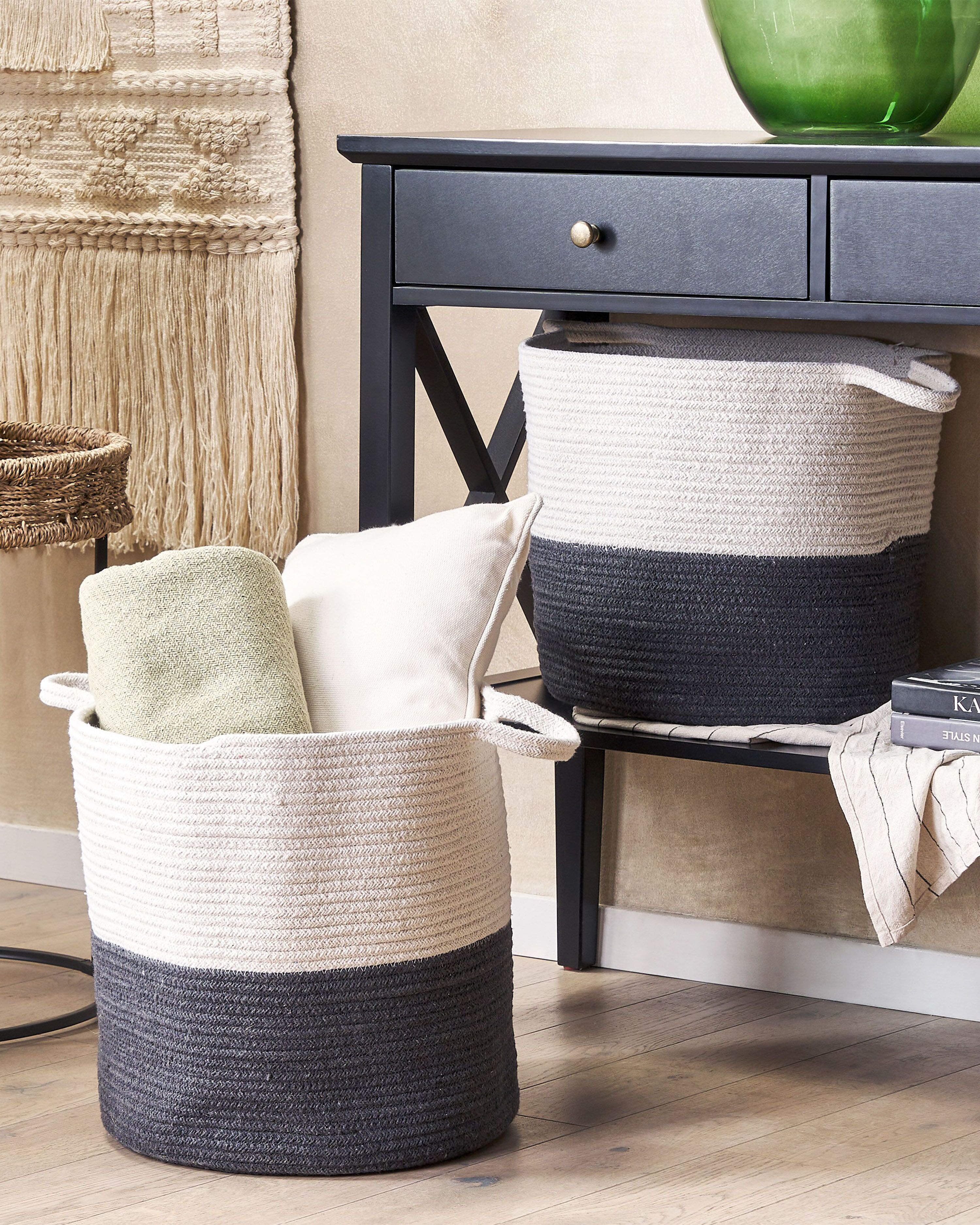 Set of 2 Baskets PAZHA Cotton Black