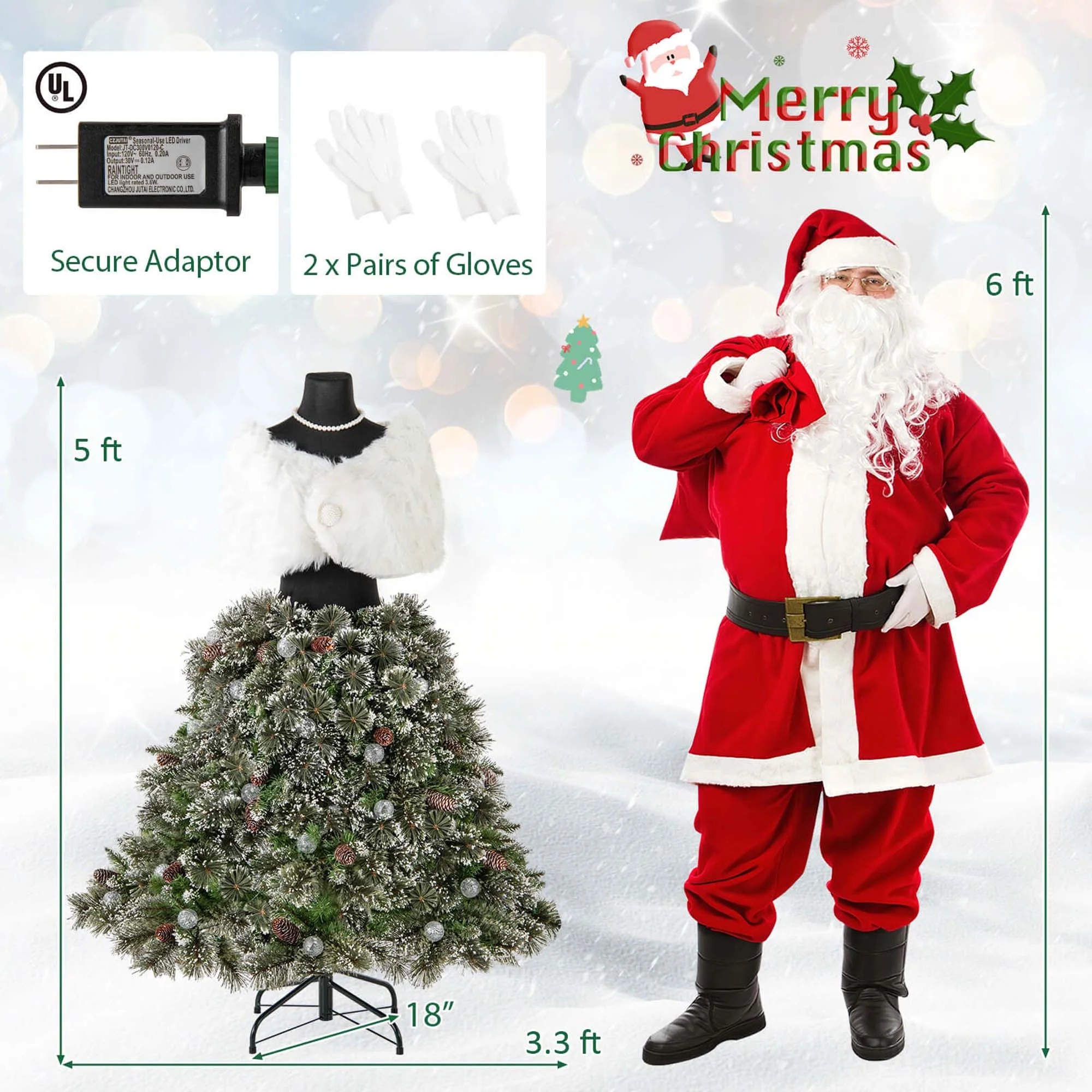 Costway 5 FT Artificial Mannequin Tree with 465 Branch Tips 50 Warm White LED Lights - Image 3