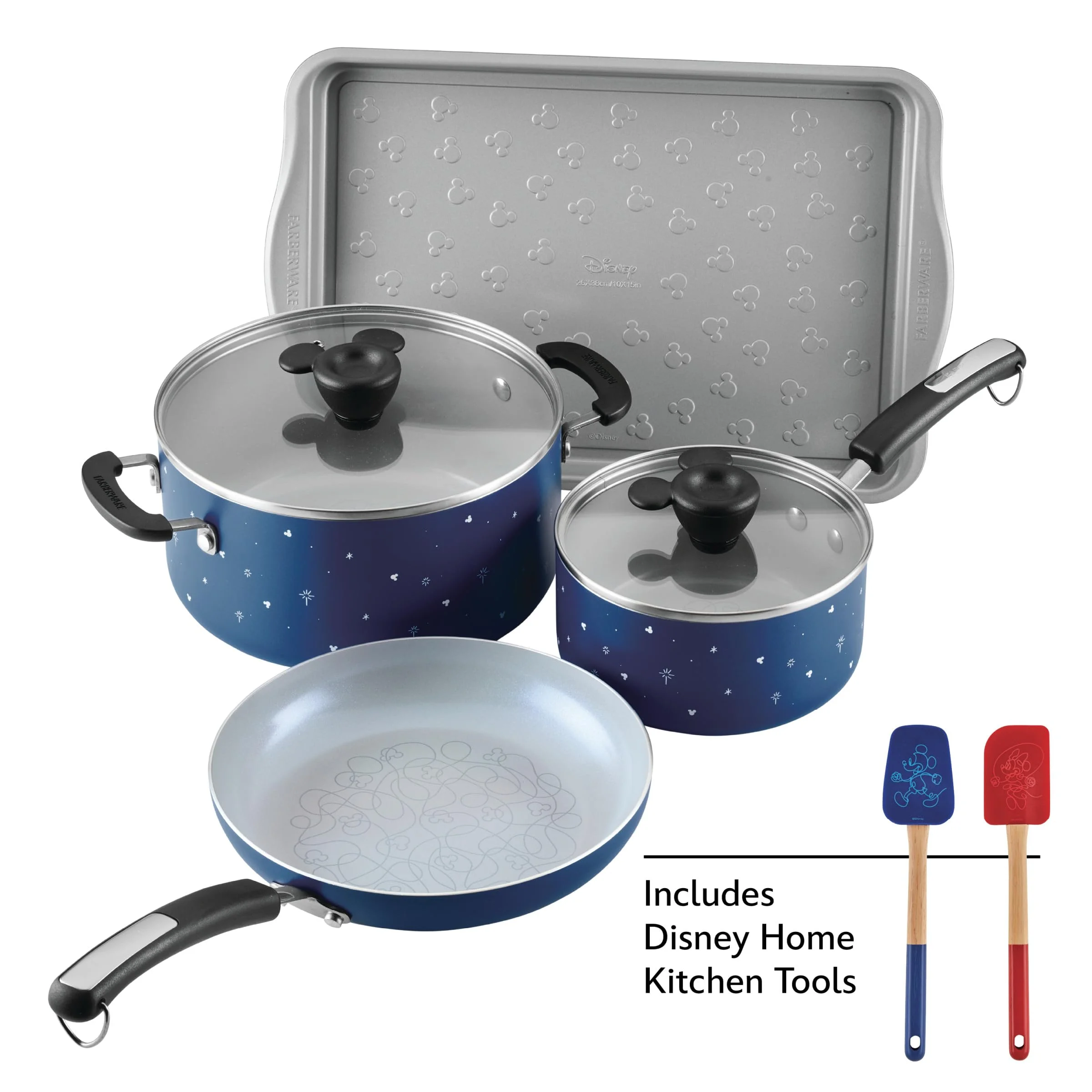 Farberware Bon Voyage Ceramic Nonstick Pots and Pans Set with Baking Sheet/Cookie Pan and Home Kitchen Tools, 8 Piece Non Stick Cookware Set - Blue