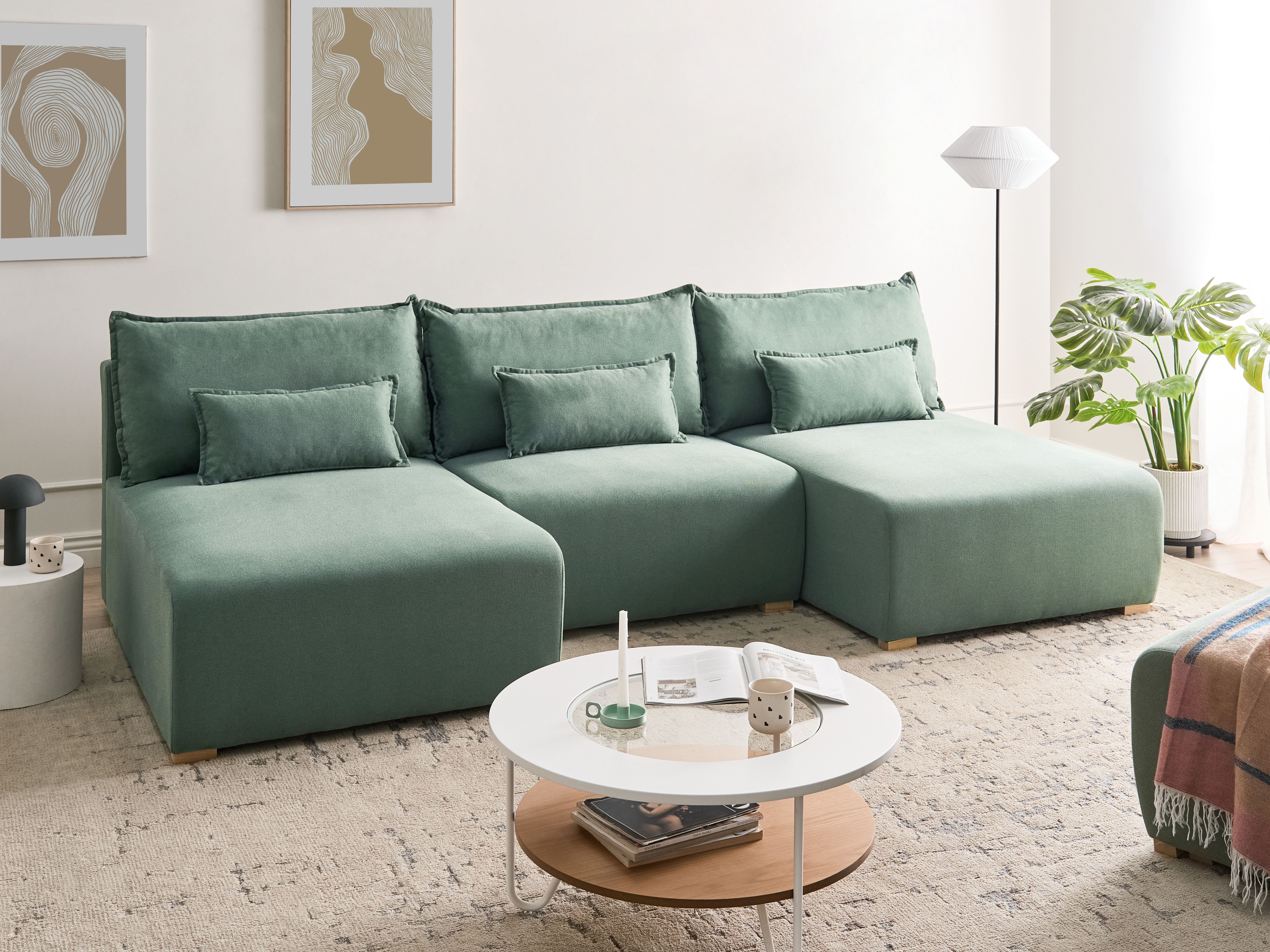 Modular U-Shape Sofa NERBO Fabric Light Green