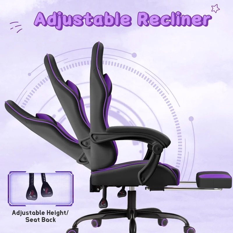 Lacoo PU Leather Gaming Chair Massage Ergonomic Gamer Chair Height Adjustable Computer Chair with Footrest & Lumbar Support, White - Image 41