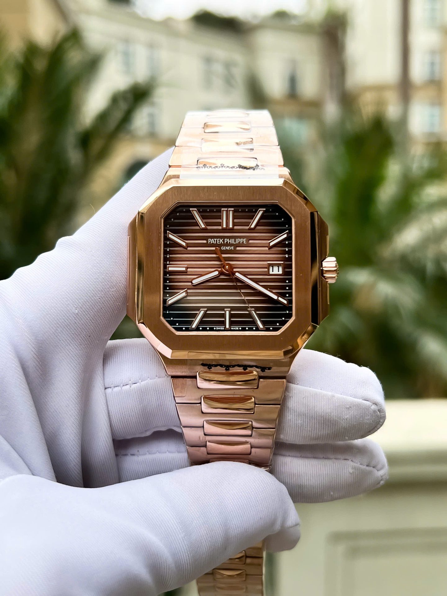 Patek Philippe Cubitus 5821 Rose Gold Replica Watch Dial Square Chocolate 45mm - Elite Watch Atelier