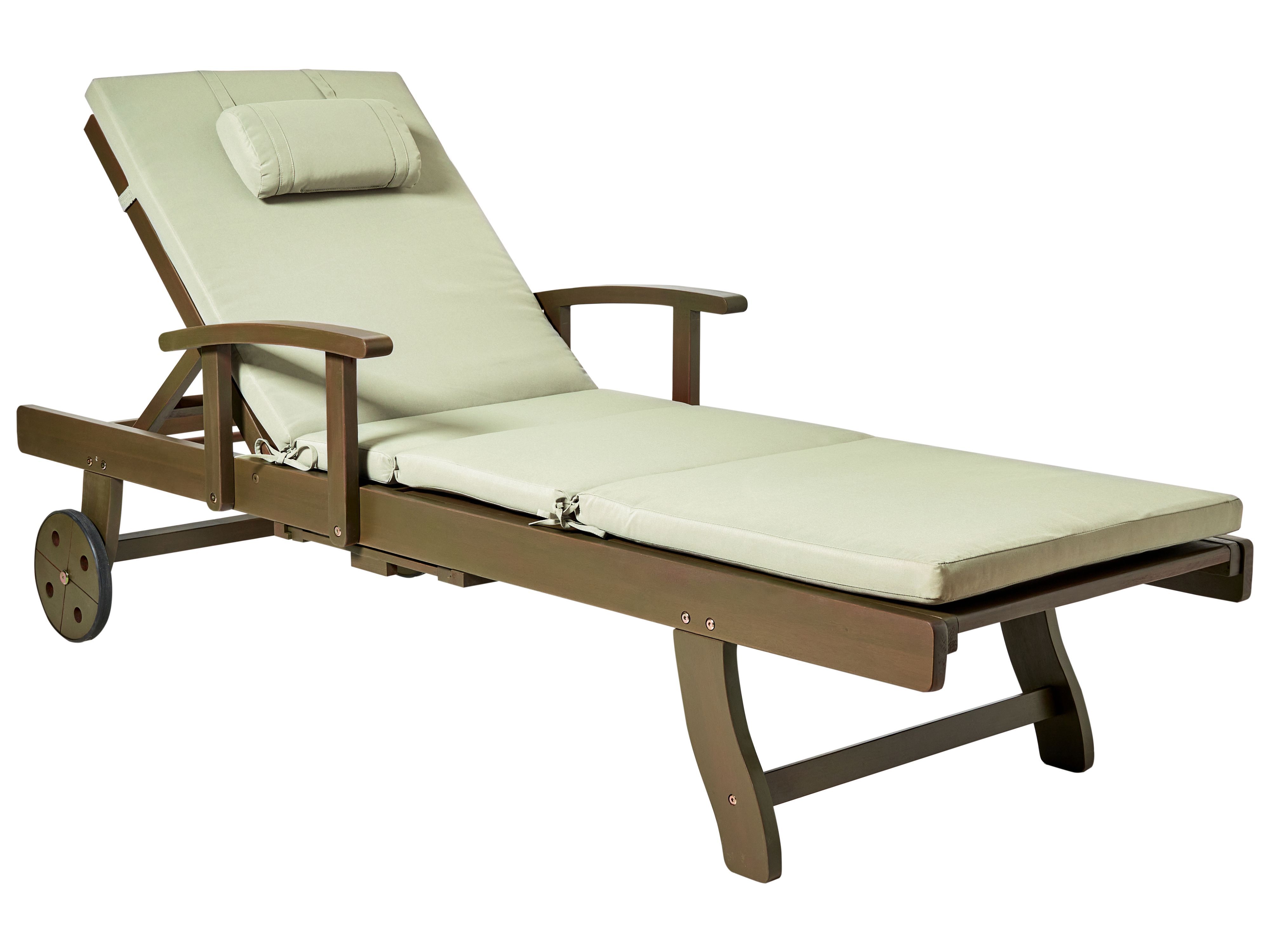 Sun Lounger with Cushion AMANTEA PREMIUM II Acacia Wood Green