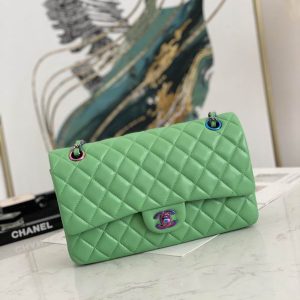 Chanel Classic Medium Blue Lambskin Rainbow Hardware – CB0311:1High-quality replica