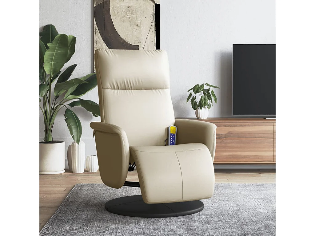 Fauteuil inclinable-Fauteuil de massage repose-pieds crème similicuir SHL3158