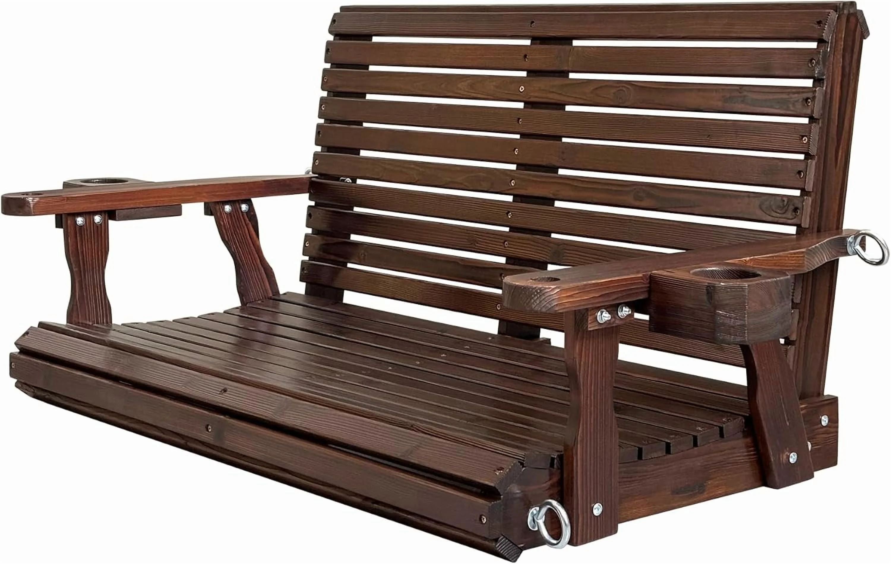 Fortune Candy 3 Person Outdoor Wood Hanging Swing, Heavy Duty 880 lbs Wood Porch Swing, Brown-5ft - Image 47