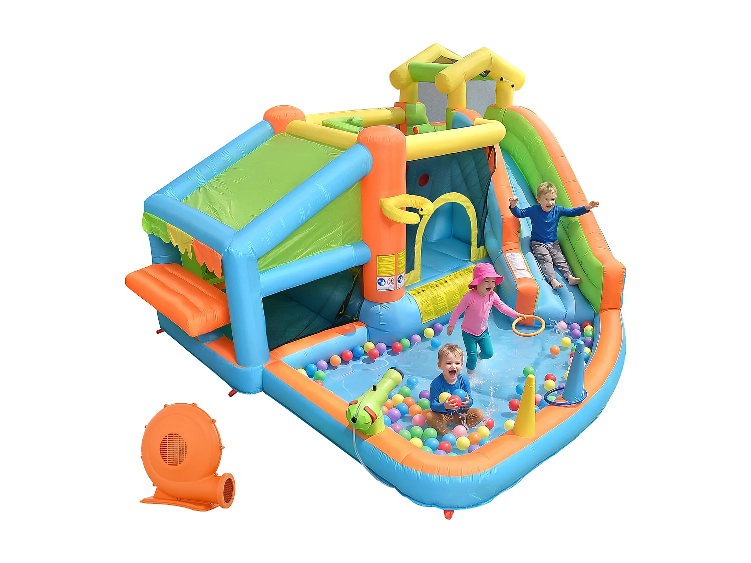Château gonflable pour enfants de 3 à 10 ans - 360 x 350 x 200 cm - avec souffleur + toboggan + piscine - Oxford - Multicolore