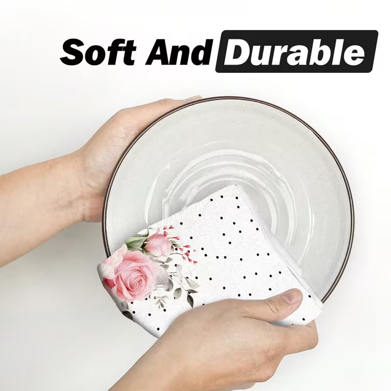 Polyester Floral Pattern Quick-Dry Woven Tea Towel Hand Towel Kitchen Towel