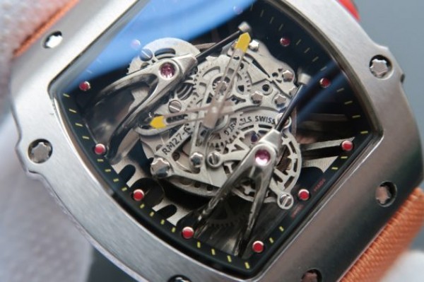 Replica Richard Mille RM027 SS Skeleton Dial Black Inner Bezel Orange Nylon Strap 6T51 - Elite Watch Atelier