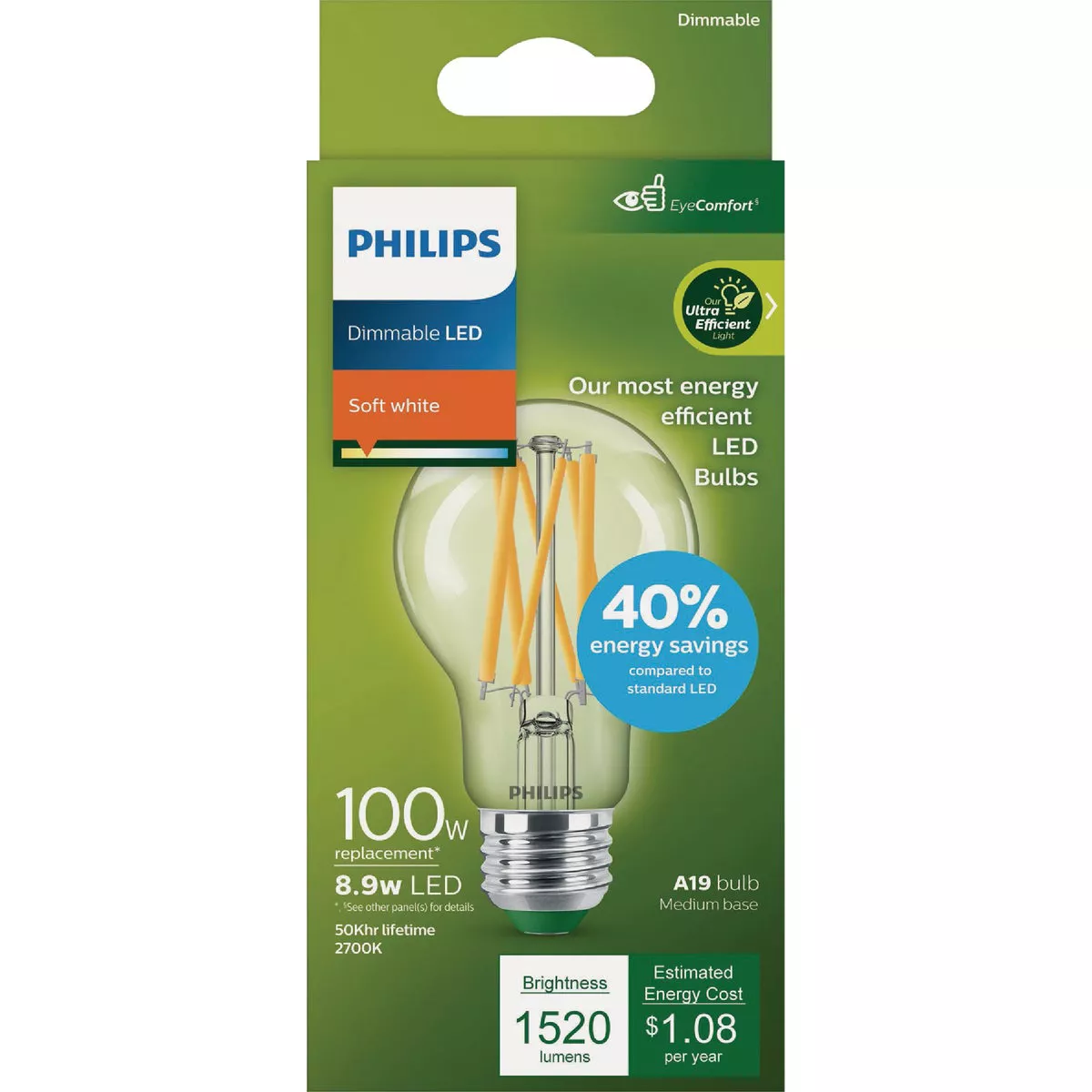 Philips Ultra Efficient 100W Equivalent Soft White A19 LED Light Bulb