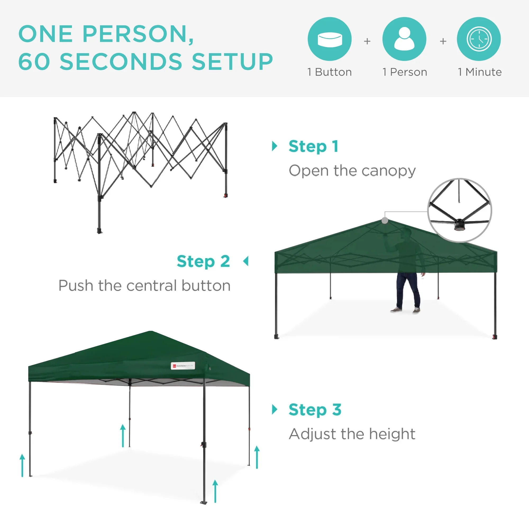Best Choice Products 10x10ft Easy Setup Pop Up Canopy w/ 1-Button Setup, Wheeled Case, 4 Weight Bags - White - Image 174
