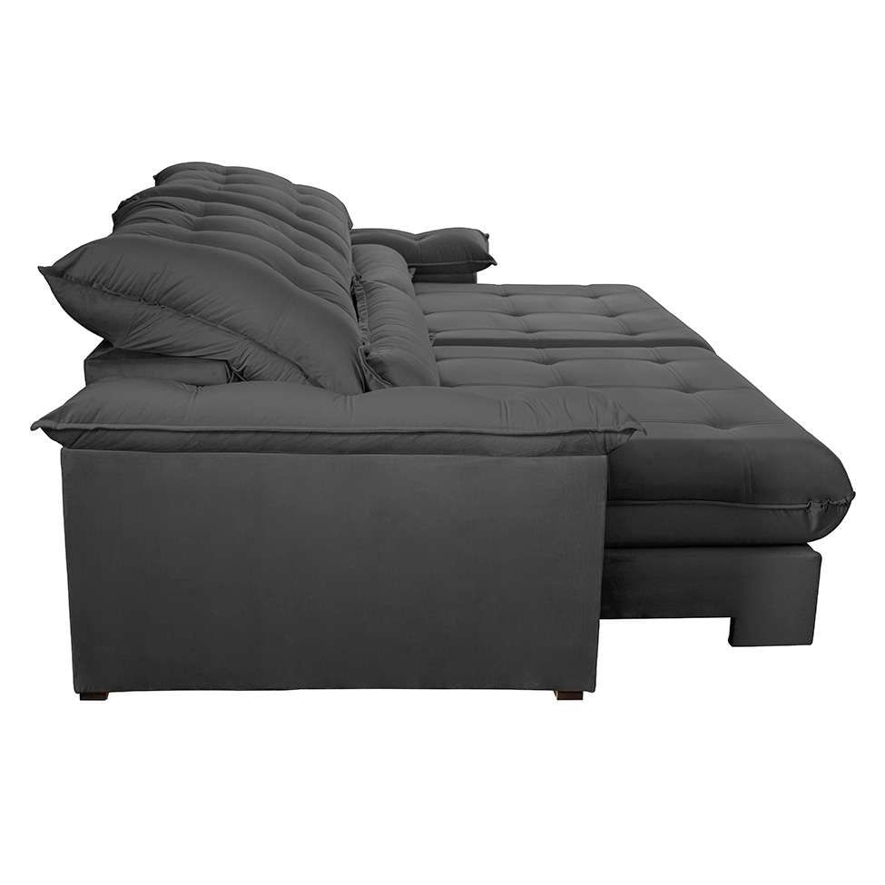 Sofá 3 Lugares Retrátil e Reclinável Aruba Veludo Chumbo 210 cm em Promoção | Ofertas na Americanas
