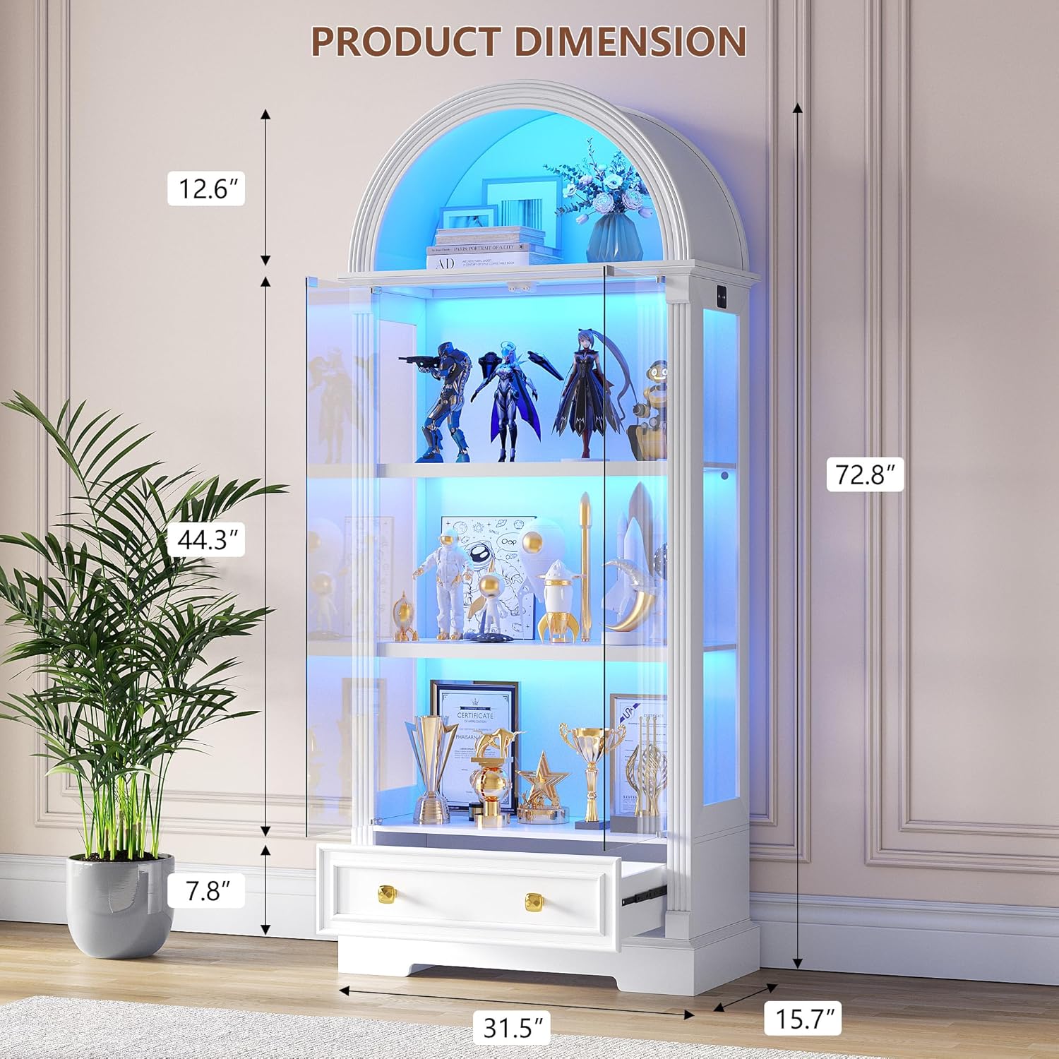 Arched Display Cabinet with Glass Doors, 72