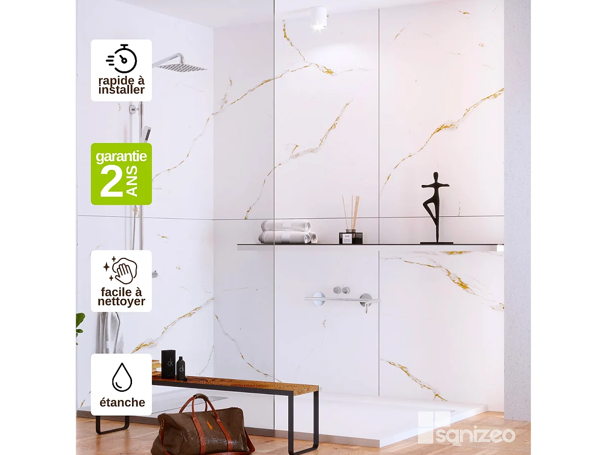 Panneau d'Habillage WC suspendu  - 120x120 cm  - Ép. 4mm - Effet Marbre Doré - CALACATTA GOLD KOBERTIN