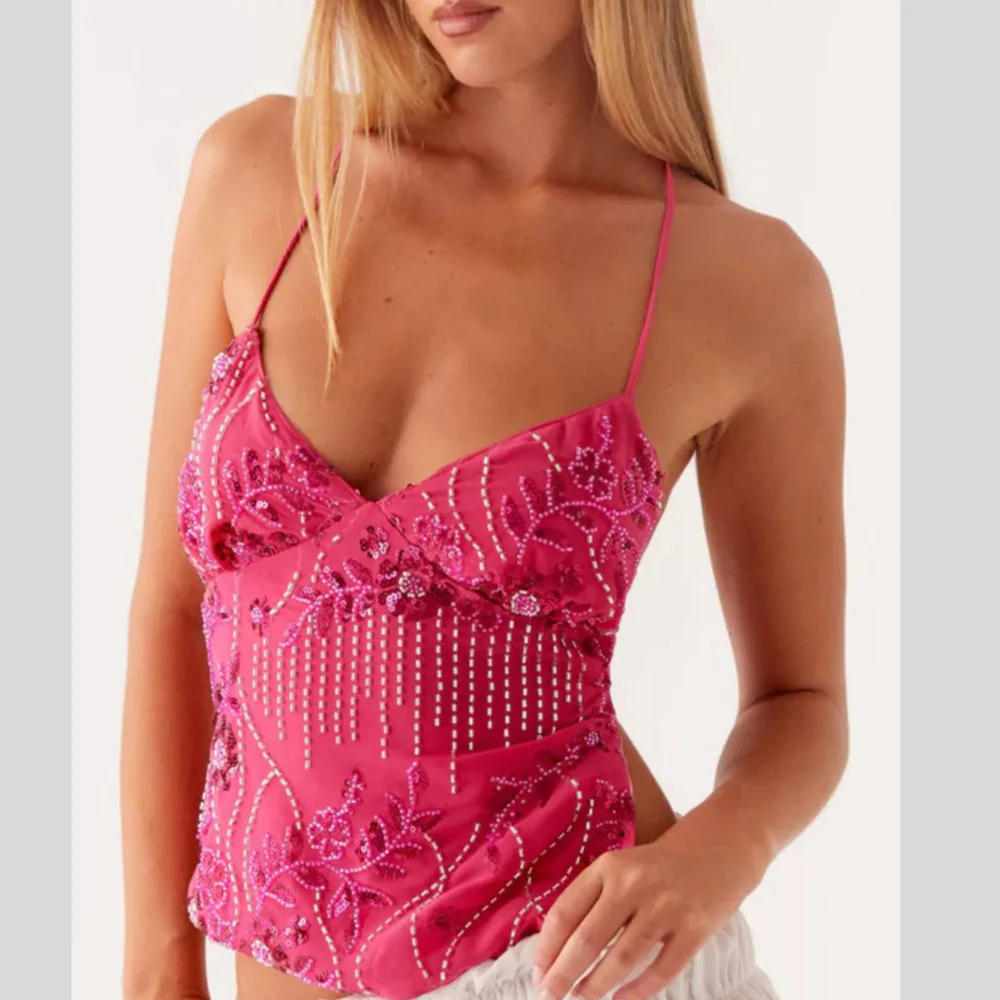 Embroidered Sequin Tie Back Cami - ZKZOOK