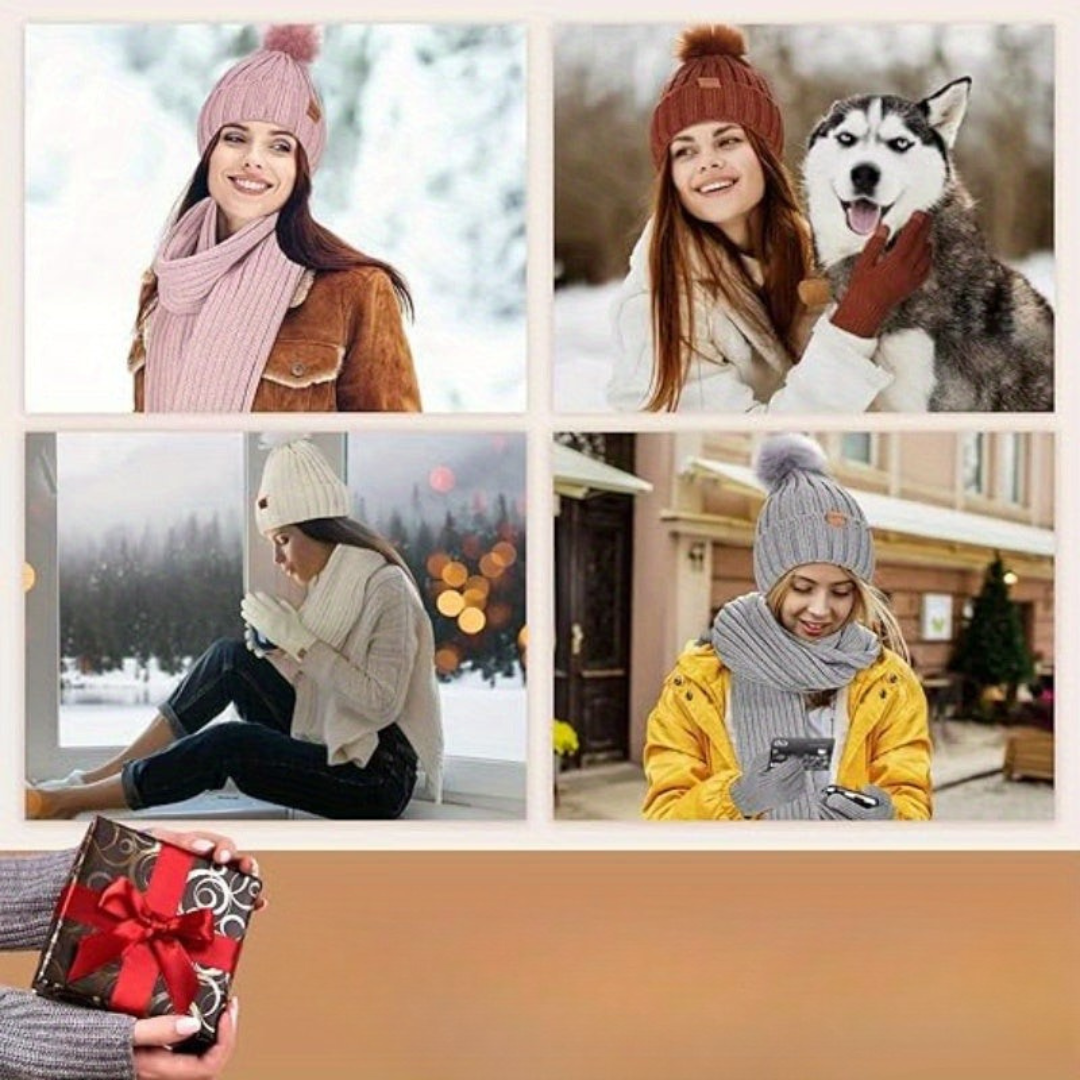 3-in-1 Winteraccessoireset met Gebreide Muts, Sjaal en Touchscreen Handschoenen – Unisex en Warm