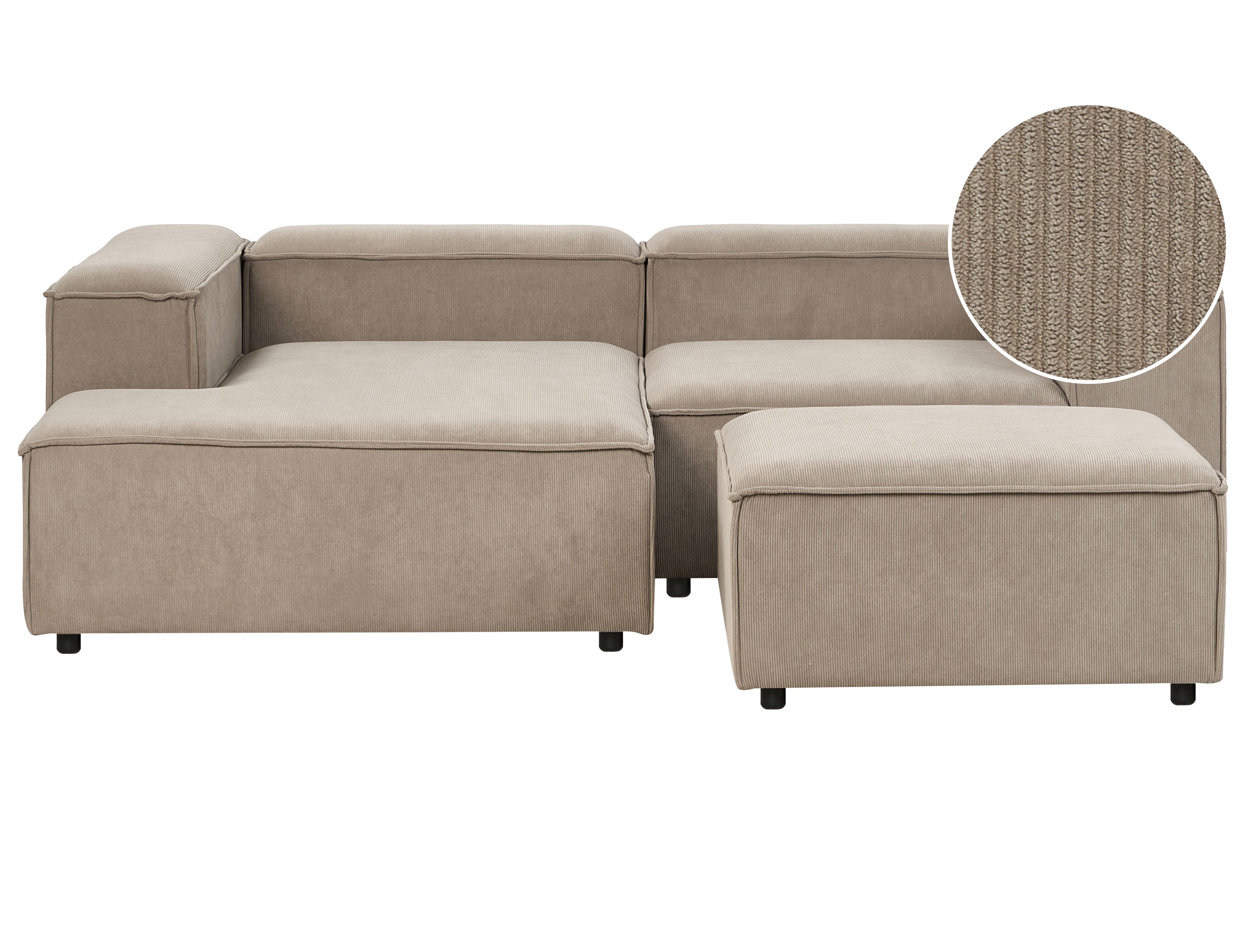 Modular Corner Sofa 3 Seater ARDAL Corduroy Light Brown with Ottoman Right Hand