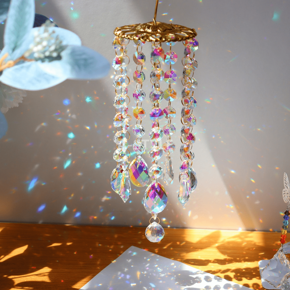 AuraHarmony Kristallen Windgong - Elegant Ontwerp met Metalen Bladeren - Creëert een Rustige Sfeer
