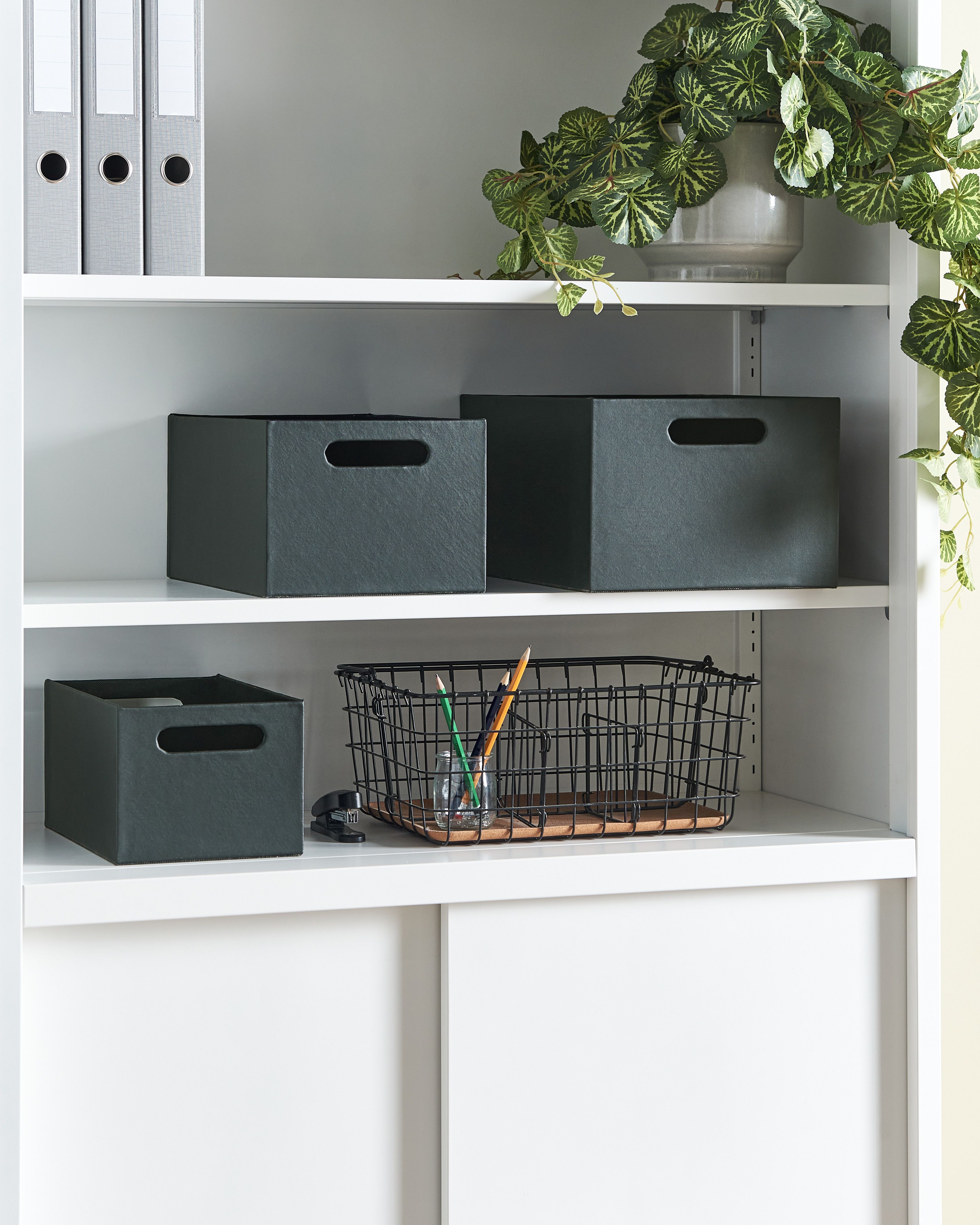 Set of 3 Boxes LARSA Faux Leather Graphite Grey