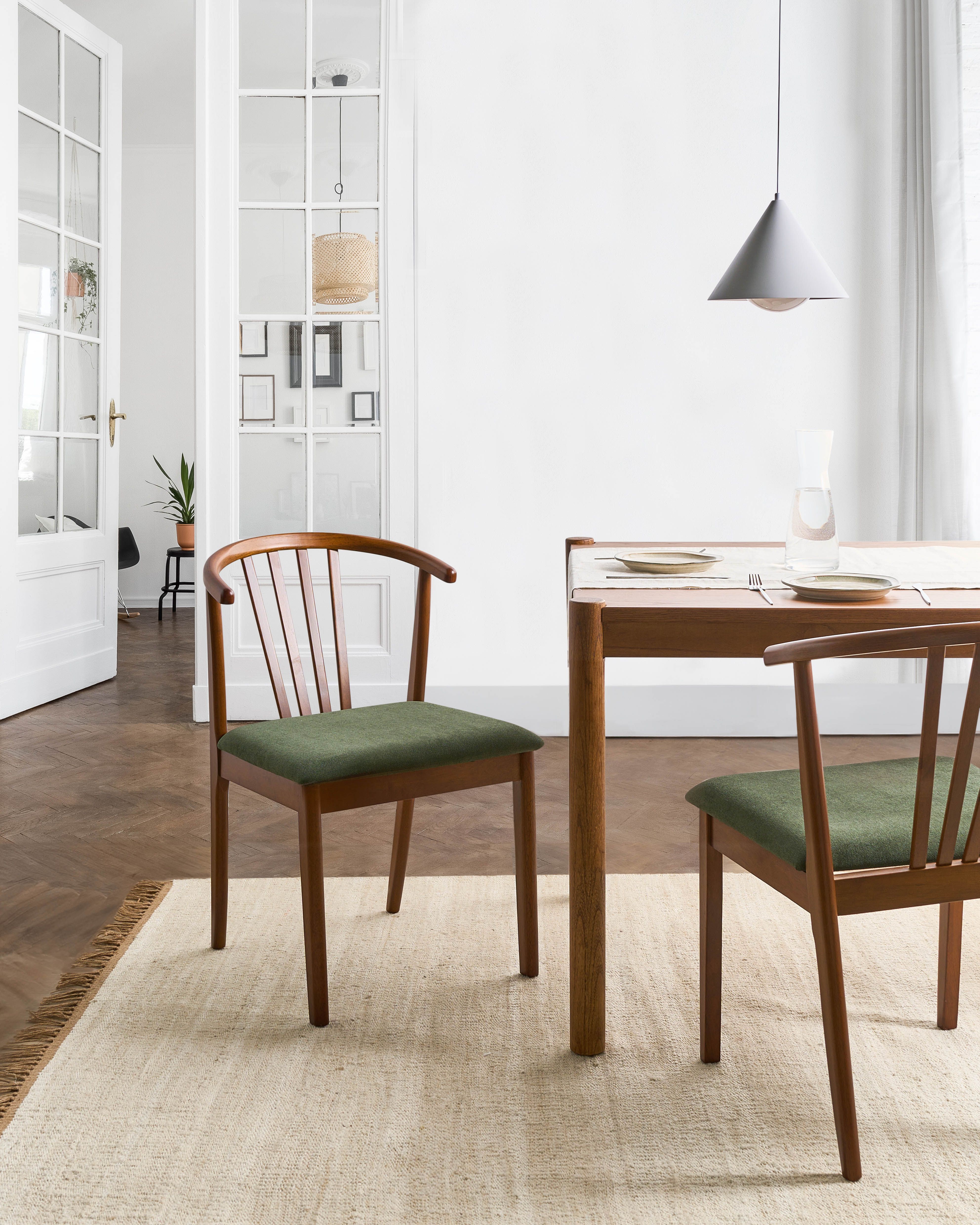 Set of 2 Dining Chairs CRAIG Wood Dark Brown/ Green