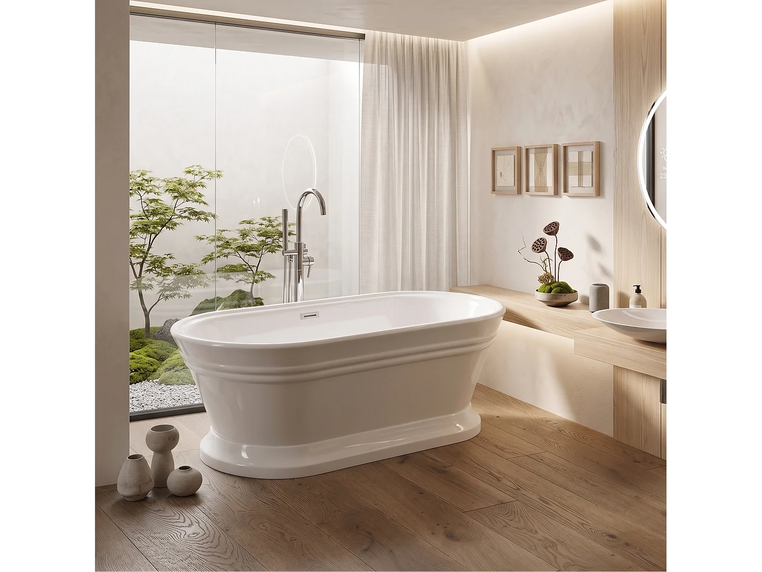Baignoire îlot design sur socle ovale SEATTLE blanche 170 cm