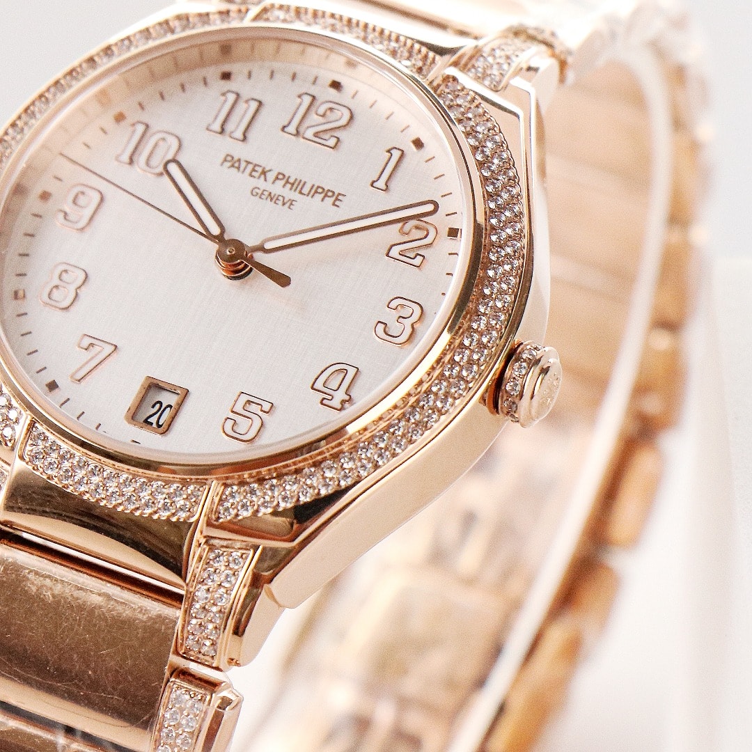 Fake Diamond Watch Replica Patek Philippe Twenty~4 Ladies Rose Gold Silver Dial 7300/1201R-001(1:1 replica) - Top club