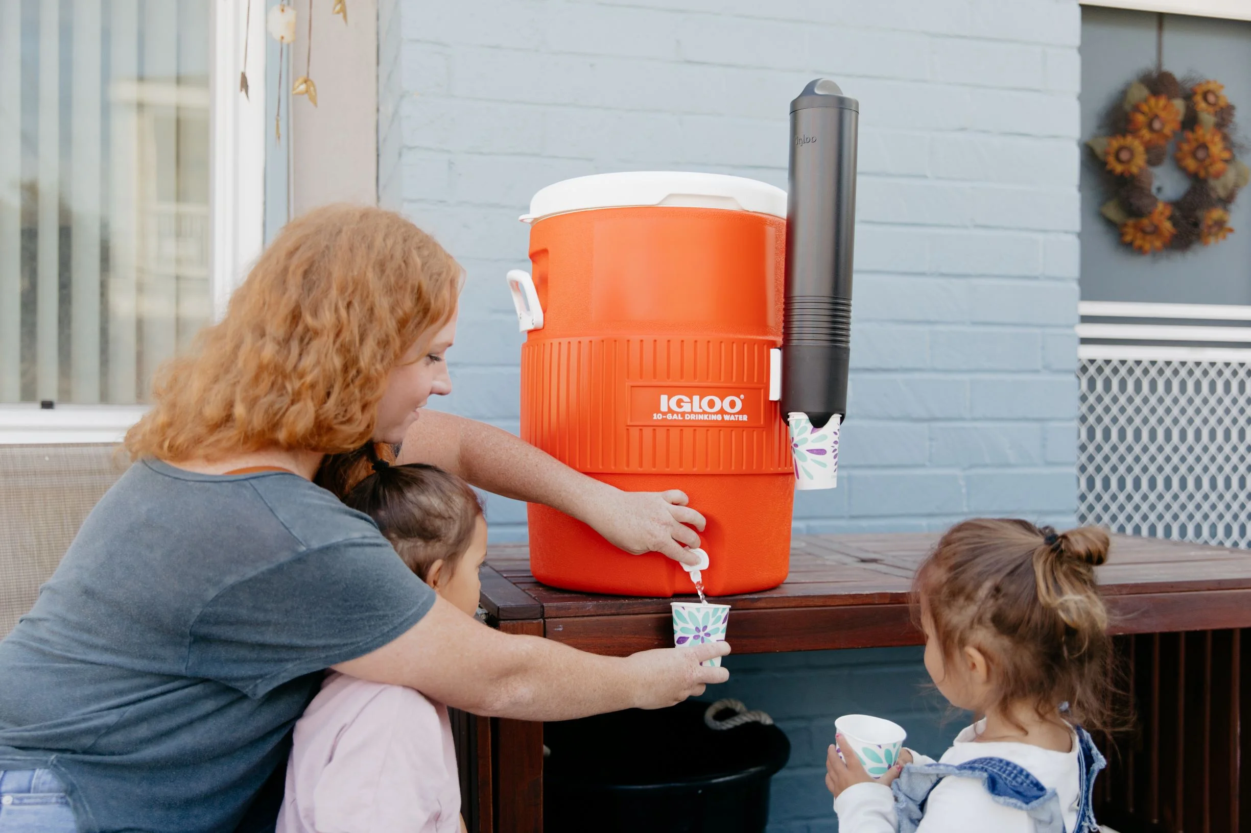 Igloo 10-Gallon Seat Top Water Jug with Cup Dispenser - Orange - Image 3