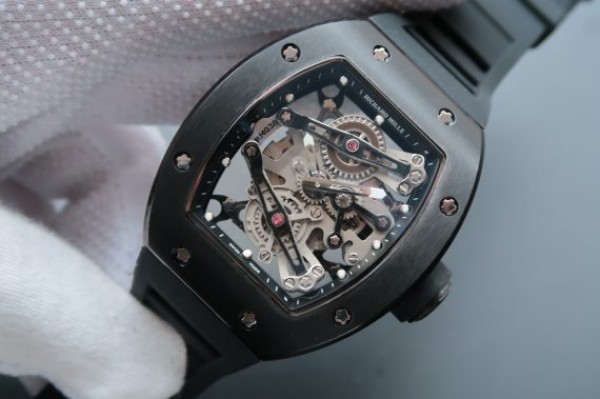 Replica Richard Mille RM038 PVD Black Inner Bezel Skeleton Dial Black Rubber Strap Jap Quartz - Elite Watch Atelier