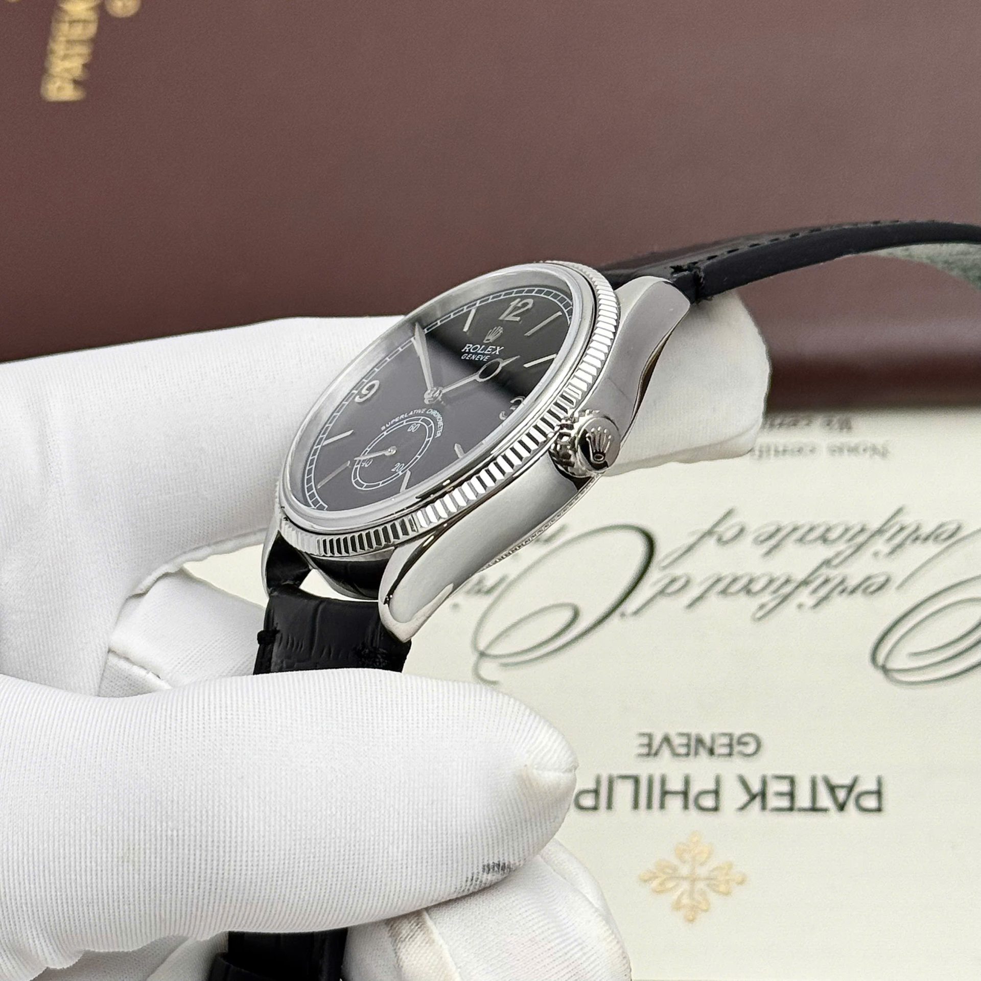 Rolex Perpetual 1908 Clone Watches Black Dial Leather Strap 39mm - Top club