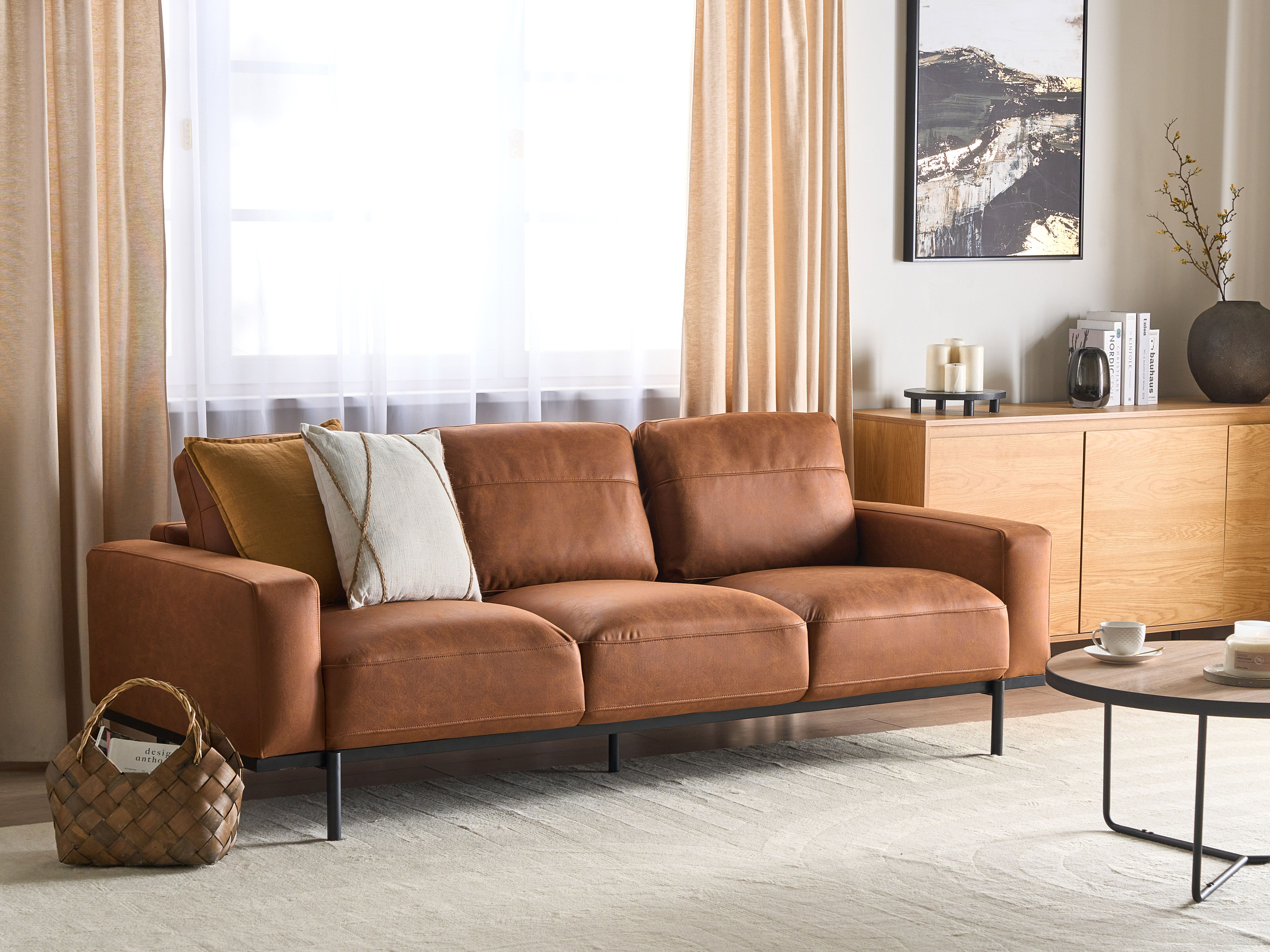 Sofa 3 Seater SOVIK Faux Leather Brown