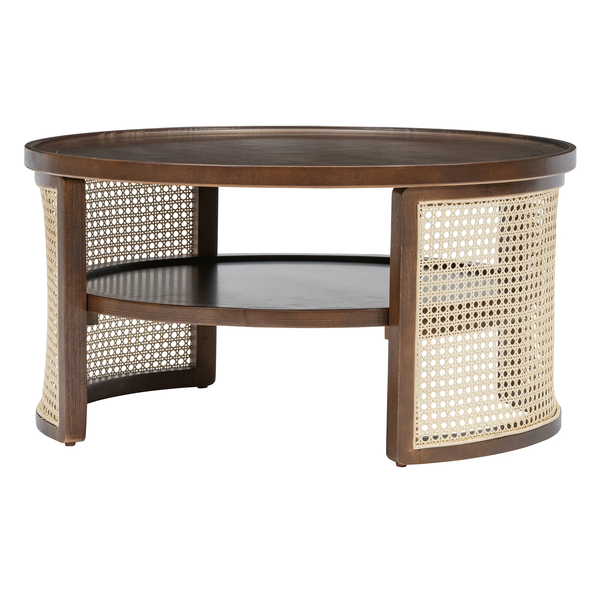 Harper & Bright Designs Rattan Round Coffee Table with Storage Shelf, Round Cane Wood Center Table for Living Room, 37'' Brown - Image 37