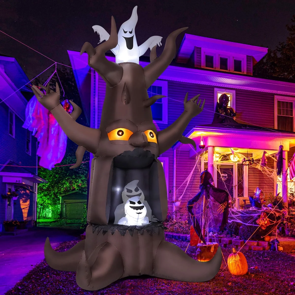 GOOSH Halloween Inflatables 9 FT Animated Halloween Tree Inflatables with Built-in LED lights, Scary Spooky Tree Inflatable with White Ghost, Outdoor Halloween Decorations for Halloween Holiday Party - Image 3 GOOSH Halloween Inflatables 9 FT Animated Halloween Tree Inflatables with Built-in LED lights, Scary Spooky Tree Inflatable with White Ghost, Outdoor Halloween Decorations for Halloween Holiday Party - Image 3