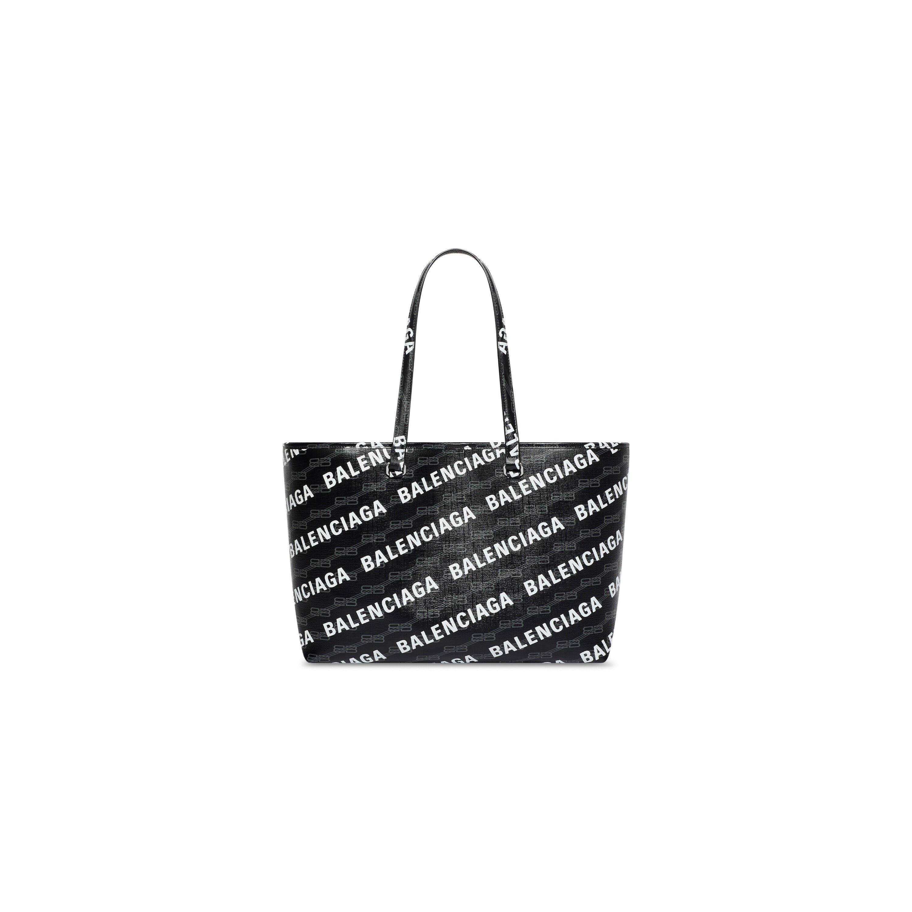 WOMEN'S SIGNATURE MEDIUM EAST-WEST SHOPPER BAG BB MONOGRAM COATED CANVAS AND ALLOVER LOGO IN BLACK - Replicaclubs