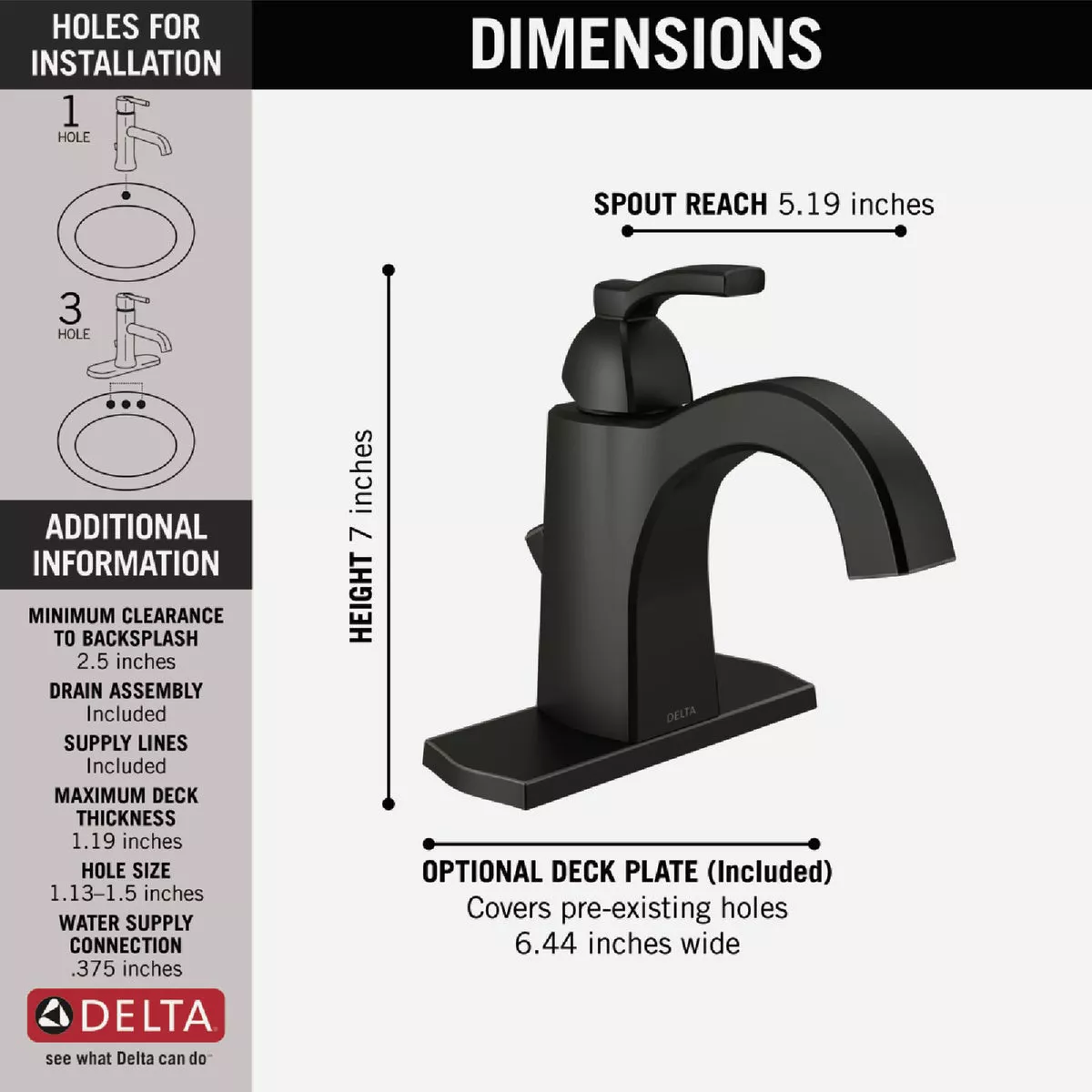 Delta Flynn Matte Black 1-Handle Lever Centerset Bathroom Faucet with Pop-Up