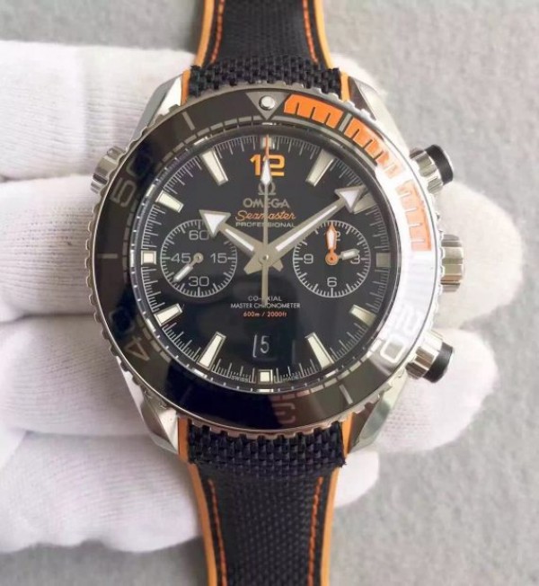 Replica Omega Planet Ocean Master Chronometer Chrono Black Dial Black Nylon Strap A9900 - Top club