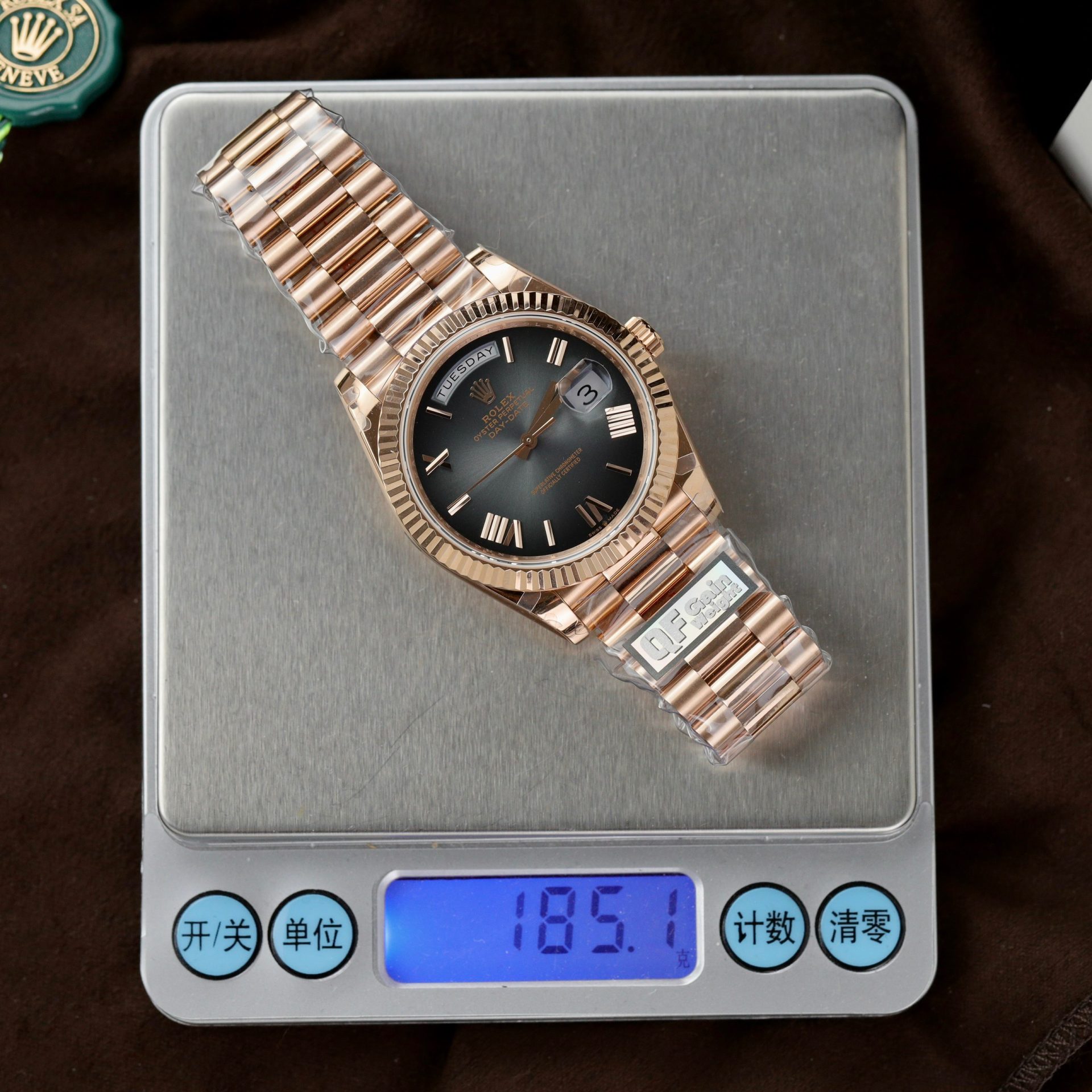 Rolex Clone Watch Day-Date Dial Gray Ombre 185 Grams QF Factory 40mm - Elite Watch Atelier