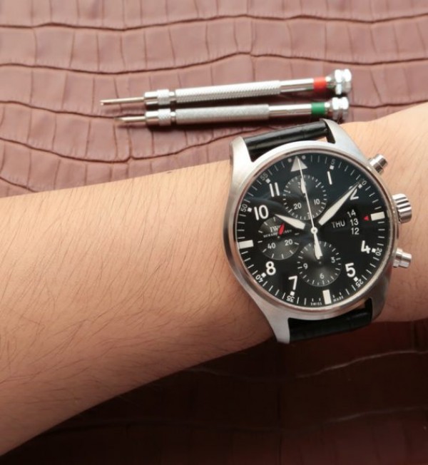 Replica IWC Pilot  Chrono IW377701 Black Dial Leather Strap - Top club