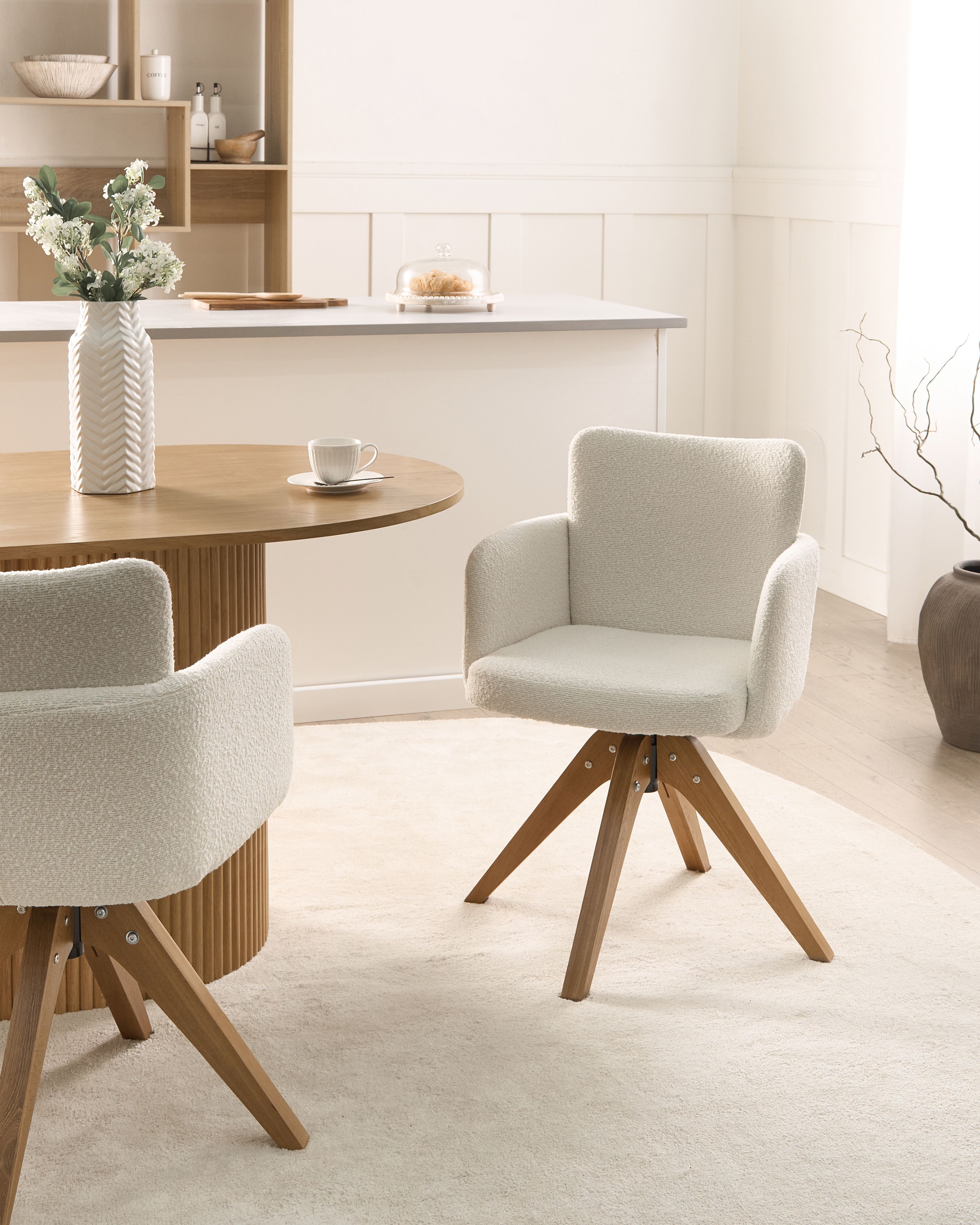 Set of 2 Dining Chairs Swivel EVELYN Boucle Off-White