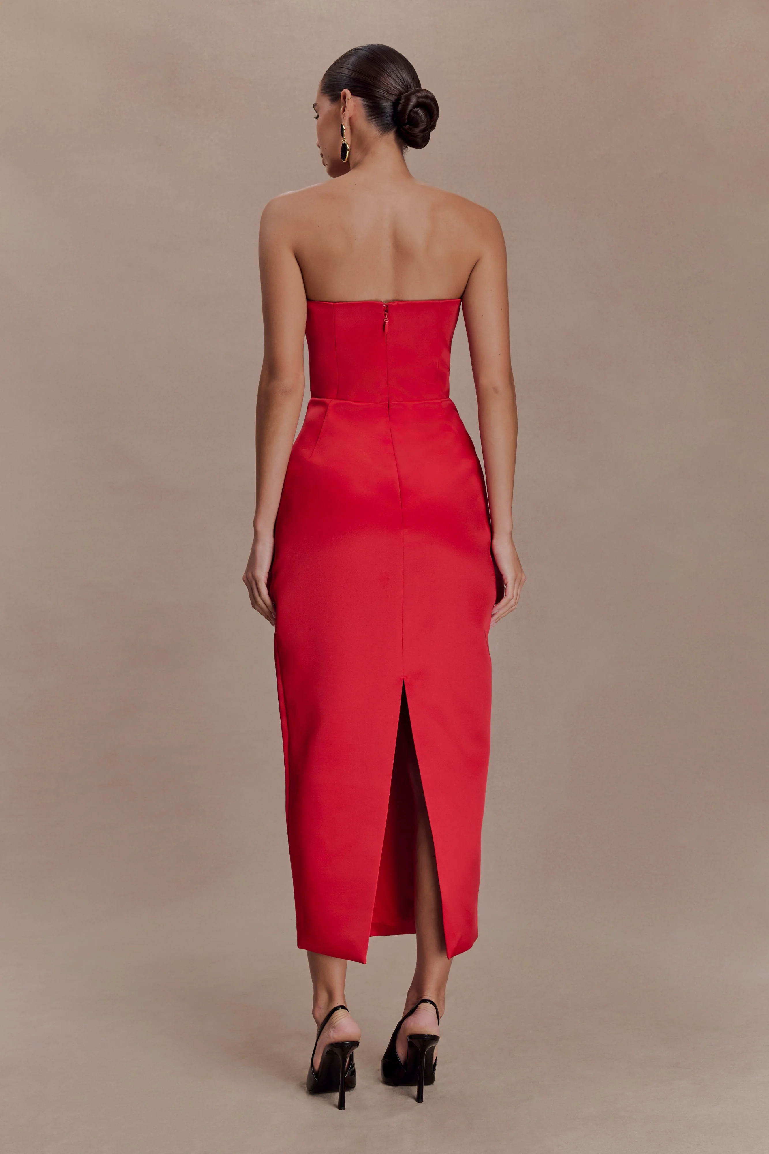 Ophelia Peplum Satin Maxi Dress - Red