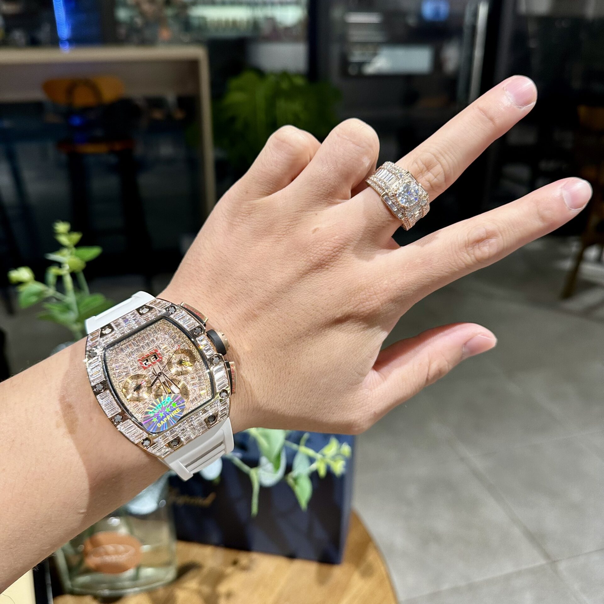 Richard Mille RM011 Replica Watch Full Diamond White Rubber Strap 44mm - Top club