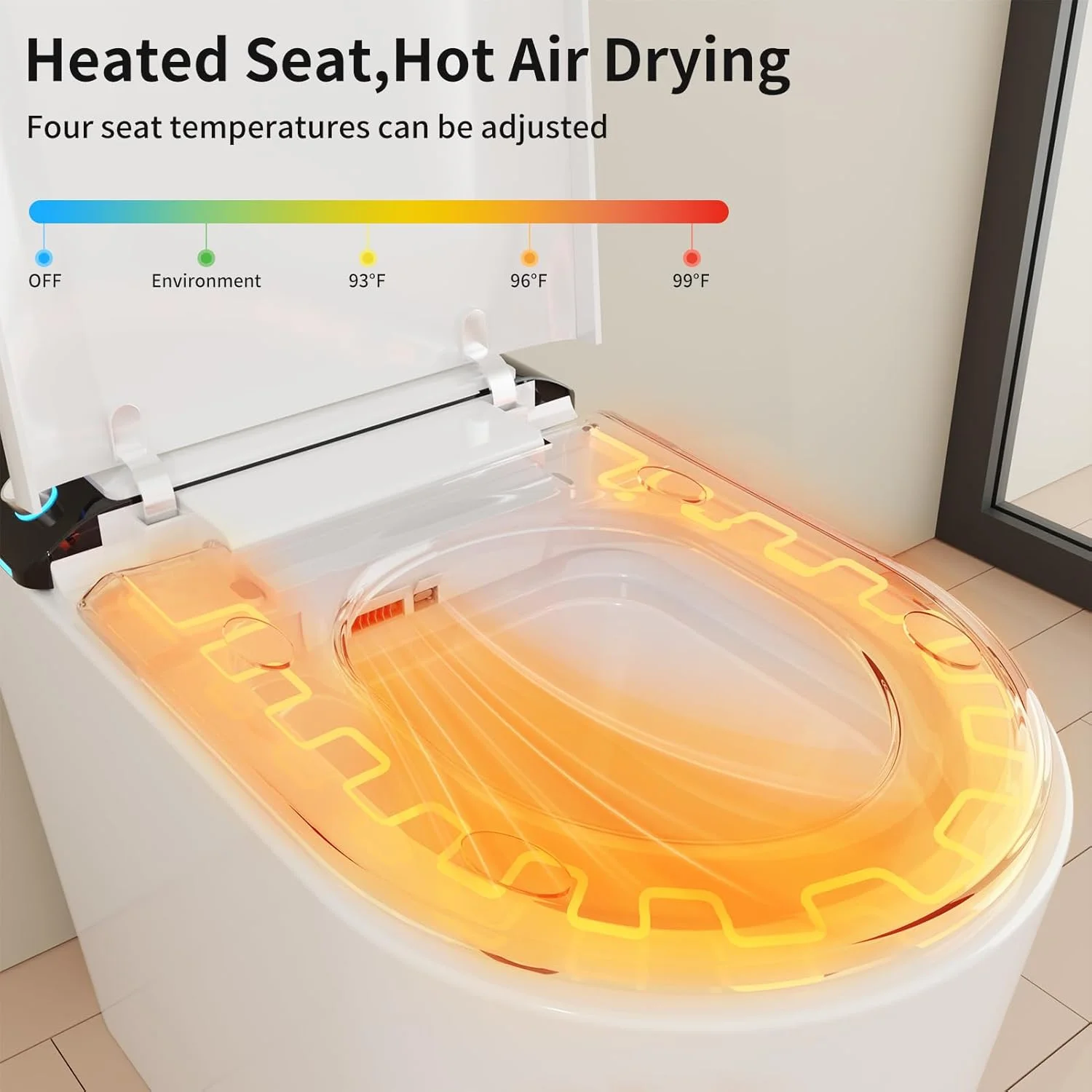 LALAHOO Smart Toilet with Bidet Built in, Auto Open & Close, Elongated Heated seat, Foot Sensor Flush, LED Display, Warm Water Wash, Dryer, Night Light, Black - Image 54