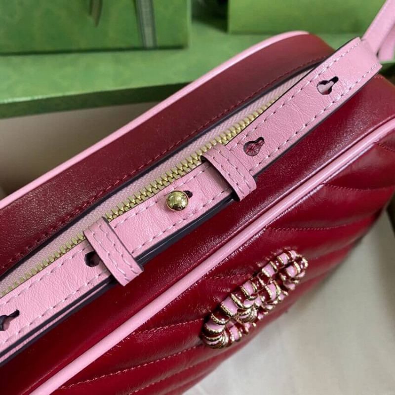 Replica Gucci Gg Marmont Small Shoulder Bag 447632 Red And Emerald Leather1:1High-quality replica